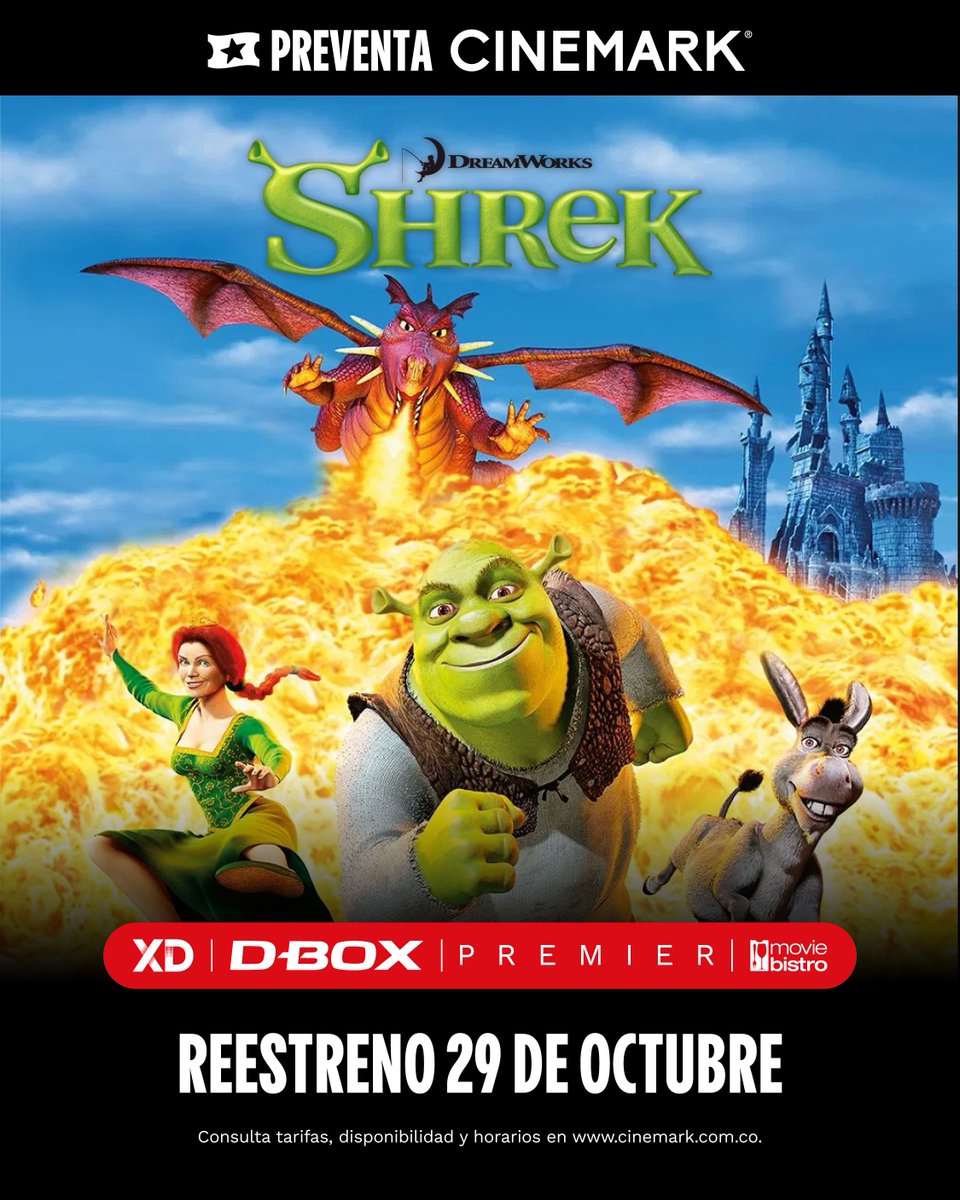 CinemarkCol's tweet photo. ¡YA PUEDES COMPRAR TUS BOLETAS! 🍿🍿🍿

#Shrek 💚 está listo para celebrar sus 25 años en Cinemark 🎟️, compra ya tus boletas para vivir esta historia en nuestras salas desde el 29 de octubre en https://t.co/LzoVVX37DJ 💻 https://t.co/LDM835U9WD