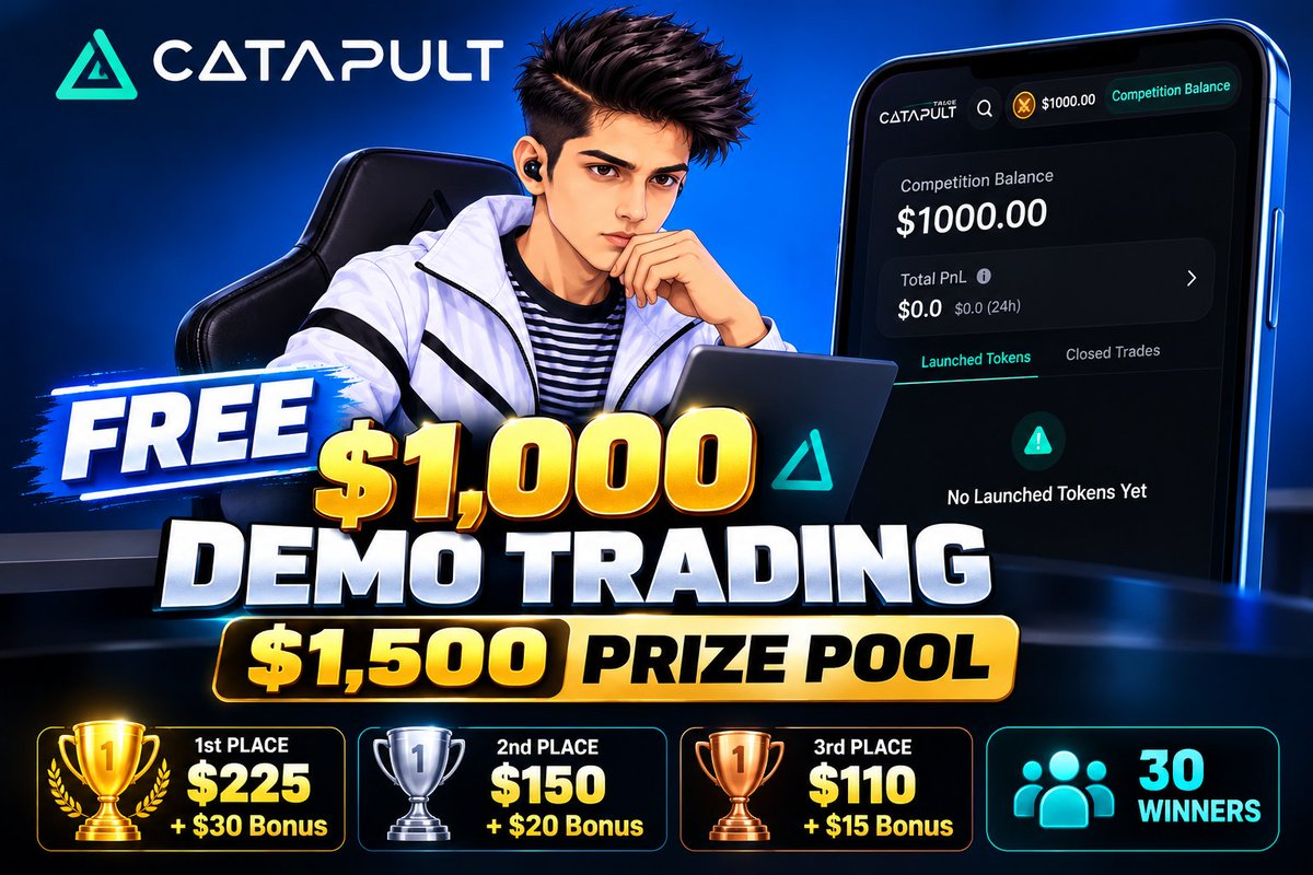 CryptoPradeep_'s tweet photo. 🔥 NEW EARNING OPPORTUNITY! Convert FREE Demo Balance Into REAL Rewards ~ Win Up to $225 Daily 🏆

Guys, @letsCatapult is hosting a daily trading competition where you can win real rewards without using your own money

🔄 Claim Your FREE $1,000 Demo Balance Every Day

Use your demo balance to trade in the daily competition and compete for the $1,500 $PULT Prize Pool 💰

✅ FREE $1,000 Demo Balance
🏆 30 Winners Get Rewards
💰 $1,500 Prize Pool in $PULT
🔥 No real money needed for demo trading

🏆 Rewards for All 30 Winners:

🥇 1st: $225 + $30 Bonus Balance
🥈 2nd: $150 + $20 Bonus Balance
🥉 3rd: $110 + $15 Bonus Balance
🏅 4th: $90
🏅 5th: $75
🏅 6th: $65
🏅 7th: $60
🏅 8th: $55
🏅 9th: $50
🏅 10th: $45
🏅 11th–15th: $35 each
🏅 16th–20th: $30 each
🏅 21st–30th: $25 each

📌 Important Points:
• 1-day competition.
• Negative PnL = No rewards.
• Minimum trading volume and trades required.

💰 Rewards distributed after $PULT

🔥 Trade with FREE demo funds and try to reach the top of the leaderboard

🔗 Join Now:
 https://t.co/Lz04foaUIU