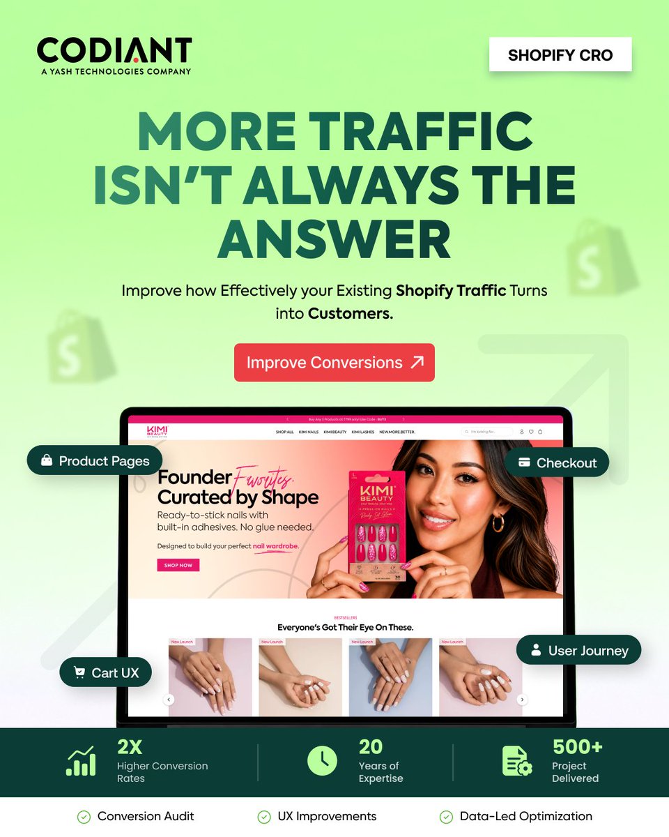 CODIANTSoftware's tweet photo. 𝗠𝗼𝗿𝗲 𝘁𝗿𝗮𝗳𝗳𝗶𝗰 𝗶𝘀𝗻’𝘁 𝗮𝗹𝘄𝗮𝘆𝘀 𝘁𝗵𝗲 𝗮𝗻𝘀𝘄𝗲𝗿. 🛒

Optimize product pages, cart UX, and checkout with Codiant to turn more Shopify visitors into buyers.

🌐 https://t.co/BpxT3aWMcT

#ShopifyCRO #ShopifyDevelopment #EcommerceOptimization #Codiant https://t.co/0k0YtU2Gn5