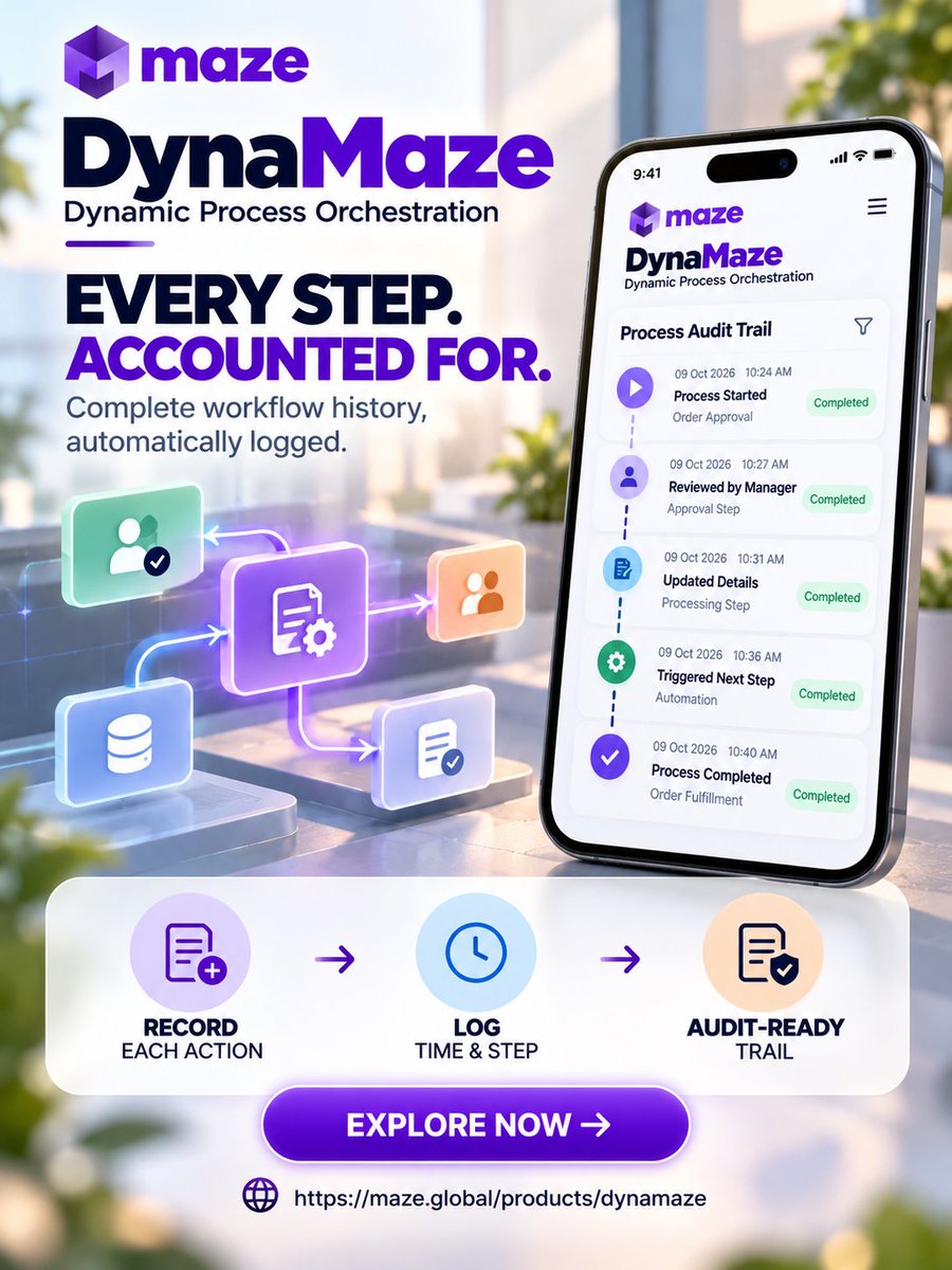 infomazeglobal's tweet photo. Every action leaves a trail. ⚙️ Track workflow actions, log each step, and maintain a clearer audit history automatically.
Explore now: https://t.co/oBSEMEGDH7
#DynaMaze #WorkflowAutomation #ProcessMining #AuditTrail #BusinessAutomation #MazeGlobal https://t.co/JBKXszCeVN