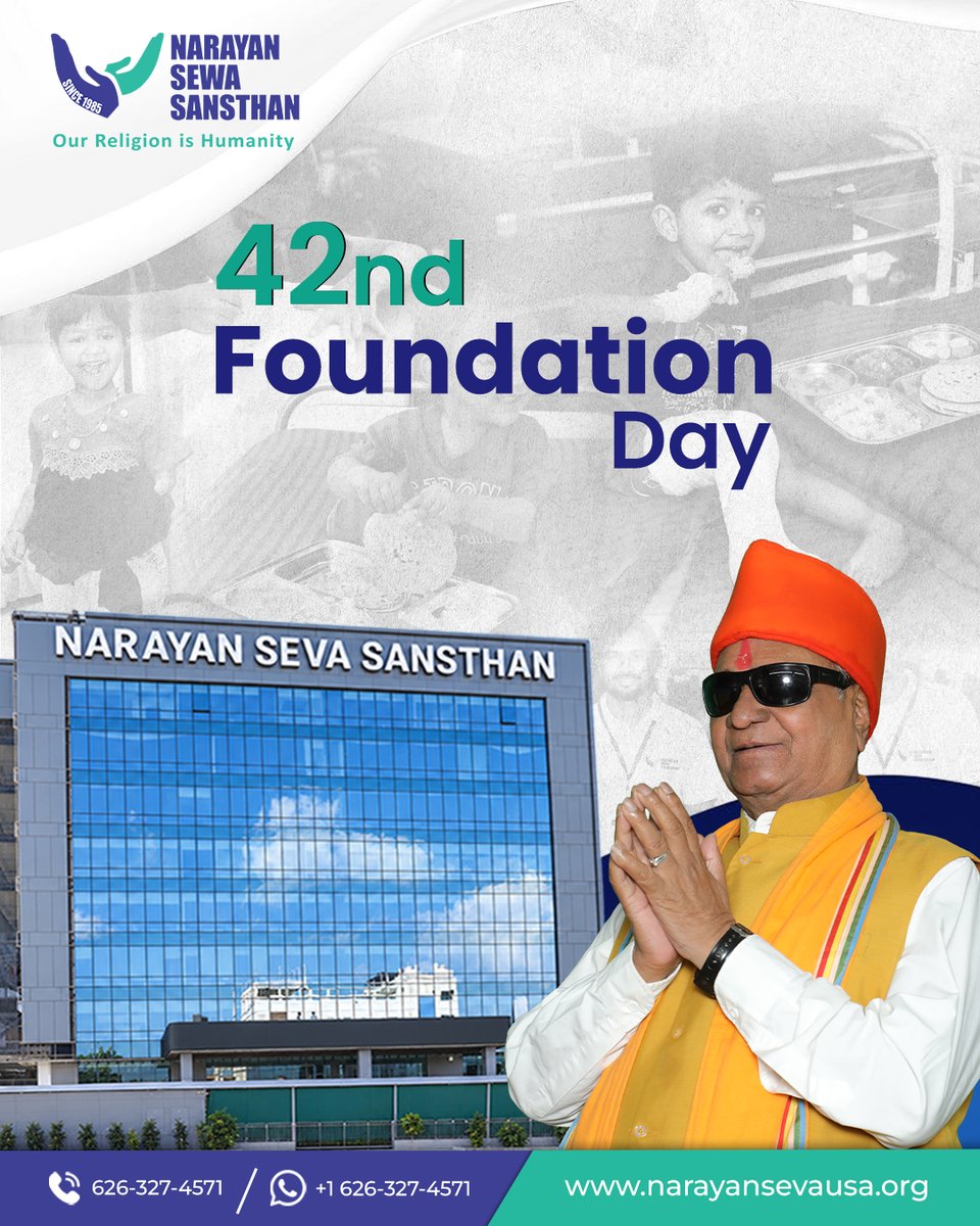 narayansevaINC's tweet photo. 42 Years of Compassion, Service, and Transforming Lives! 🙏✨
#NarayanSevaSansthan #NSSUSA #42ndFoundationDay #42YearsOfService #Sewa #HumanityFirst #TransformingLives #MedicalCharity #CharityUSA #OurReligionIsHumanity https://t.co/t7gExCDojM