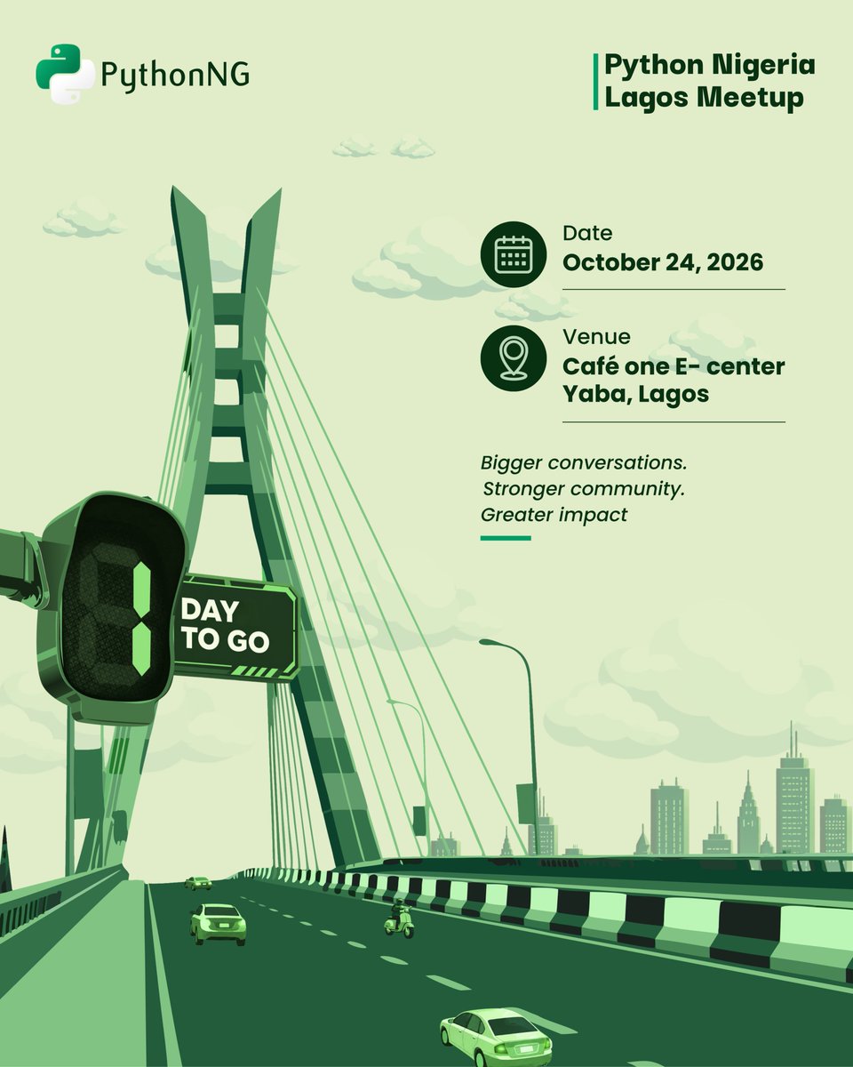 PythonNigeria's tweet photo. One day to go 🚀

See you, tomorrow 🤭 https://t.co/8jFDuvS0b6