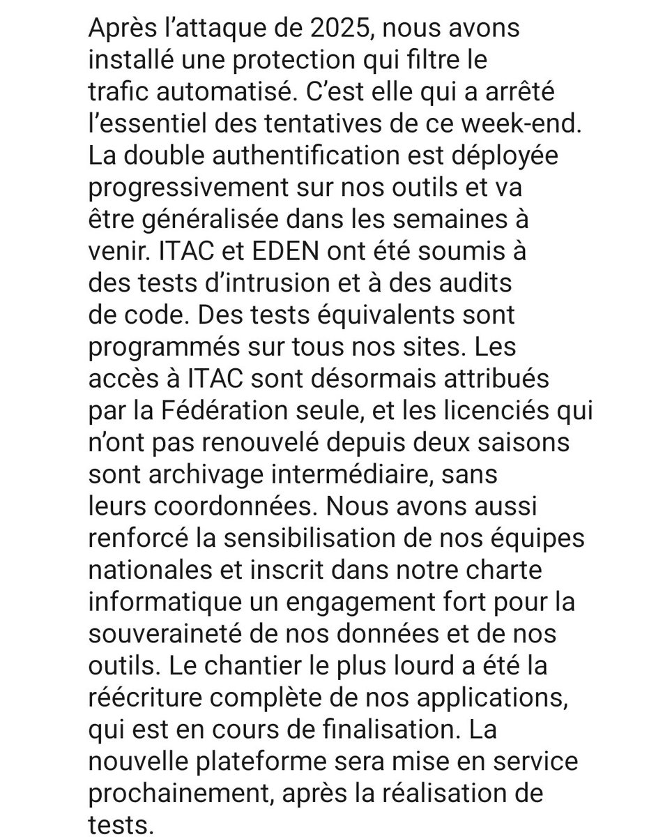 _SaxX_'s tweet photo. Nouvelle fuite de données pour la Fédération Française de Tir, la fftir ! 

2 cyberattaques hélas réussies sur 2 de leurs outils ITAC et EDEN...

Bon courage aux licenciés...

Faire du tir est dangeureux pour vos données personnelles...

*Merci à un abonné qui se reconnaîtra... https://t.co/WwzCGEzQ1p