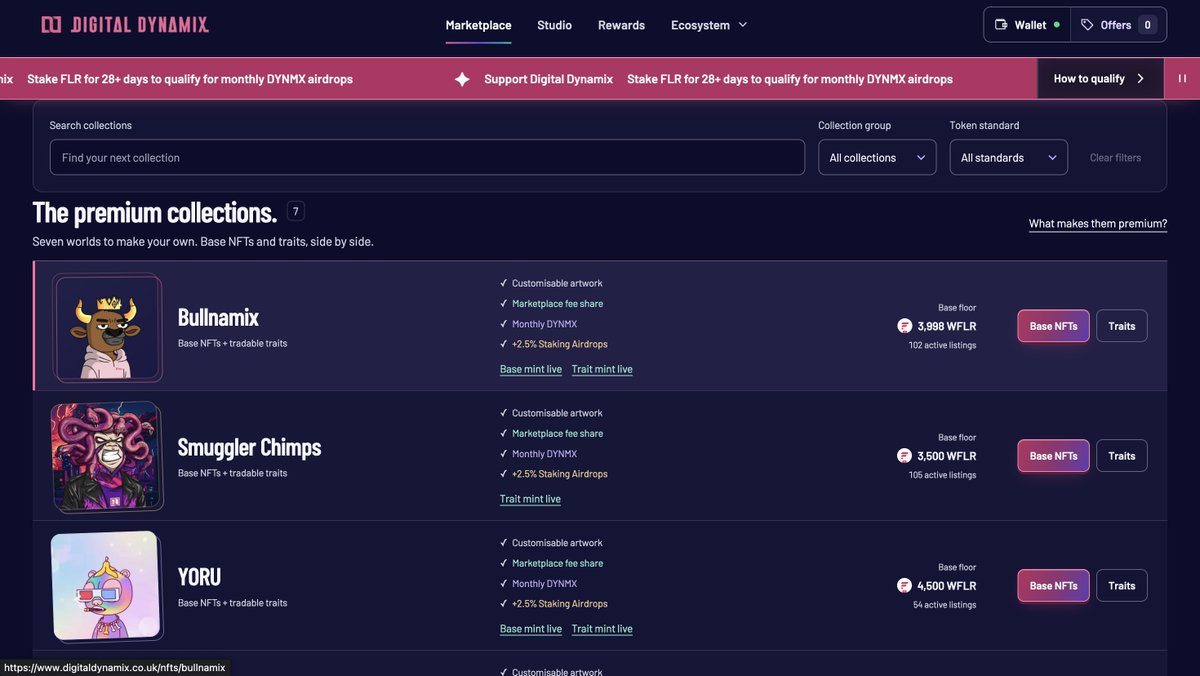 _DigitalDynamix's tweet photo. 💪 Digital Dynamix Premium NFTs have numerous benefits!

✅ Fully-Customizable with Traits
✅ "Staking without Staking" (no lock-up)
✅ Earn $DYNMX Emissions (every month)
✅ Earn a share or marketplaces fees in $FLR (every month)
✅ 2.5% Boost on DYNMX Airdrop for those Staking to our Validators

Find them all trading on the Digital Dynamix Marketplace, powered by the #FlareNetwork!

✨ https://t.co/B7biEza2D3