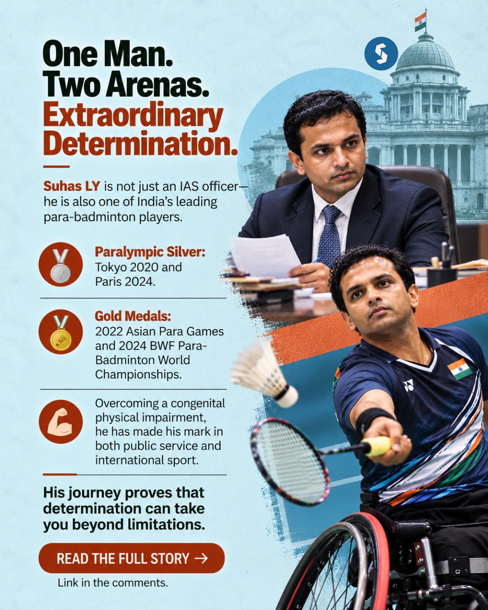 Secretariat_in's tweet photo. IAS officer by profession, champion on court! Suhas LY bags bronze at the 2026 Asian Para Games, proving determination knows no limits.

#SuhasLY #AsianParaGames2026 https://t.co/h5k9ZJWDK2