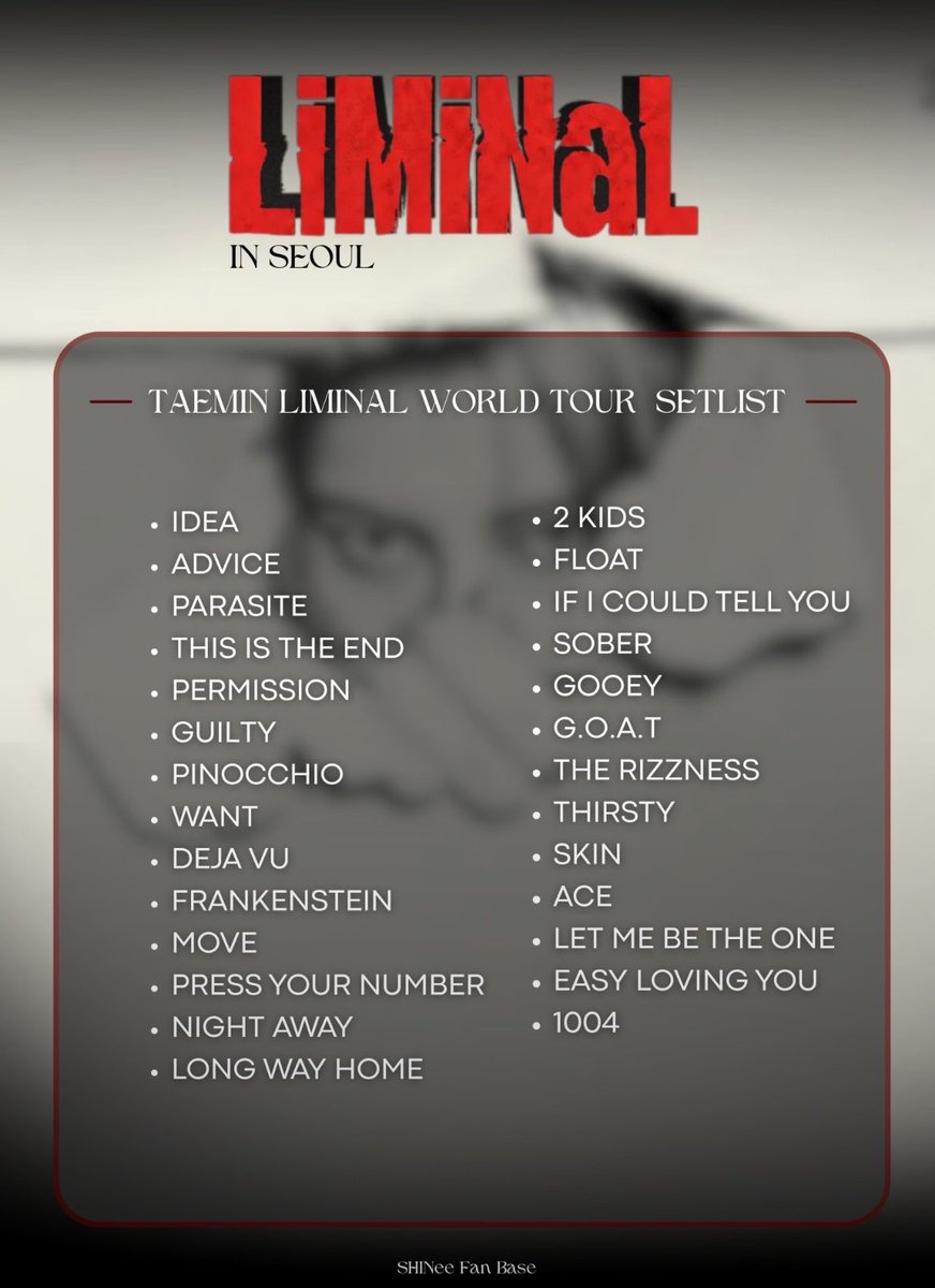 lyricsbysshinee's tweet photo. tahmini setlist bu ama umarım sürpriz olarak heaven’ı da ekler😭 https://t.co/CEOqZHv7wW