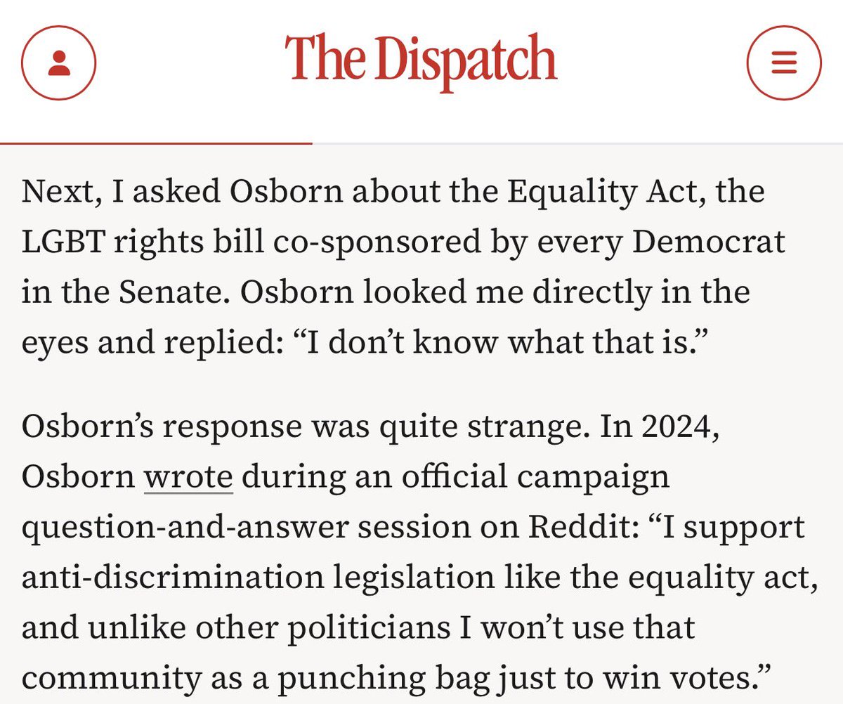 MichaelRWarren's tweet photo. Absolutely brutal interview of independent (but supported by Democrats) Nebraska Senate candidate Dan Osborn by @McCormackJohn @thedispatch. Read the whole thing. 

https://t.co/Qc0RfMh0Rg https://t.co/xobKM7iGcm