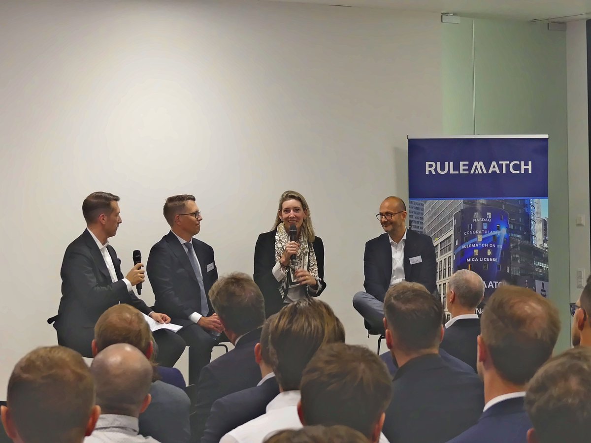 rulematch's tweet photo. Yesterday, RULEMATCH hosted the official opening event for its European, MiCA-licensed trading platform in Vaduz...

...with guests from the Liechtenstein banking and crypto industry, the RULEMATCH network, as well as local politicians and media.

CEO David Riegelnig presented the broad vision of RULEMATCH and its view on current developments.

In a panel discussion, @ian_simpson80 was joined by:

 💡Dr. Clara Guerra (Liechtenstein Office for Digital Innovation)

💡Simon Tribelhorn (Liechtenstein Banking Association)

💡Florian Stasch (RULEMATCH Europe)

...to discuss:

- The state of MiCA implementation
- Banks' perspective on the "new reality" under MiCA
- Stablecoins and possible tokenized FX markets
- The convergence of crypto, stablecoins and tokenized assets
- The prospect for agentic payments as a market catalyst