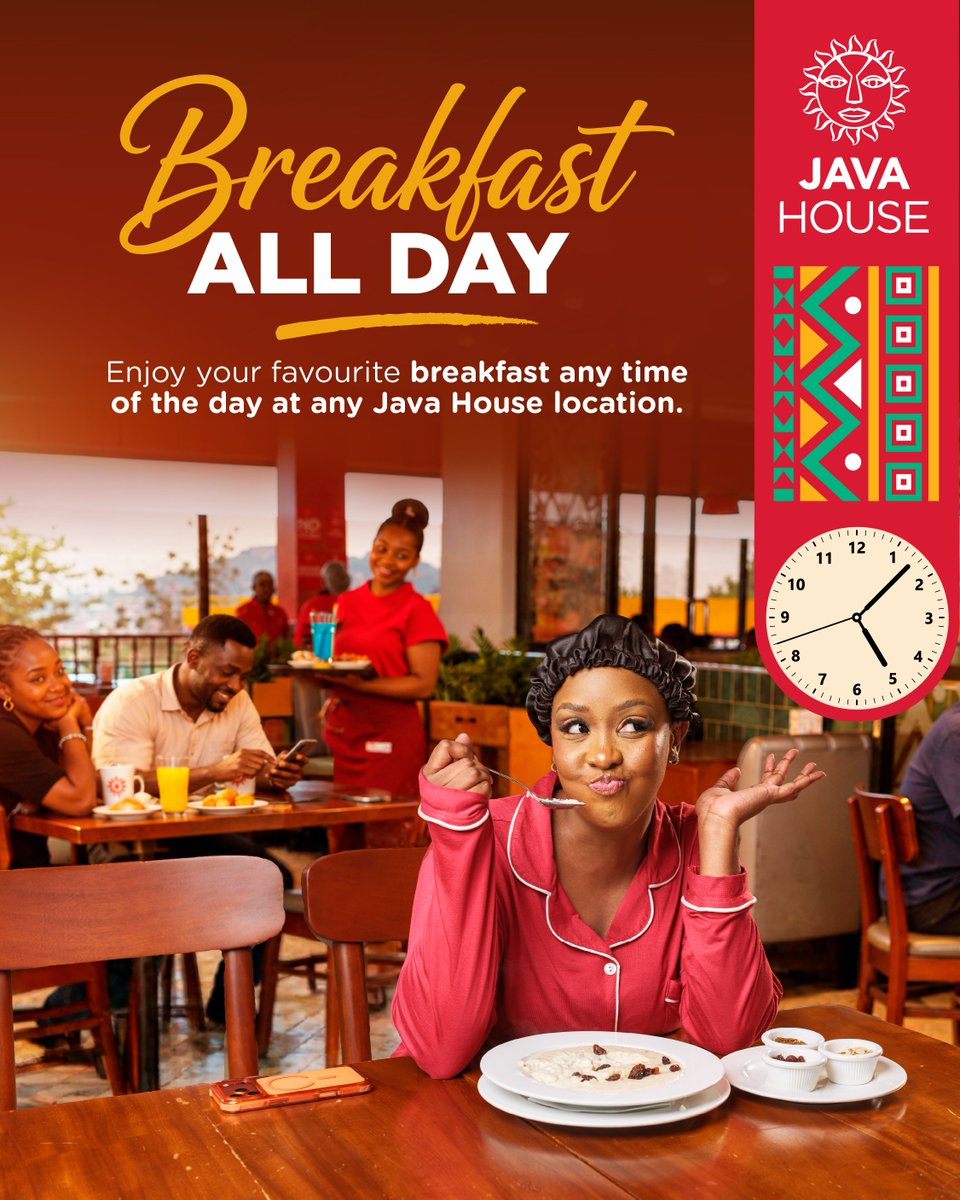 JavaHouseUG's tweet photo. Early bird or late riser? We’ve got breakfast covered.🍽️

No rushing against the clock, no missing out on your favourites, whenever the craving hits.

#JavaAllDayBreakFast https://t.co/QLbrvk4IDe