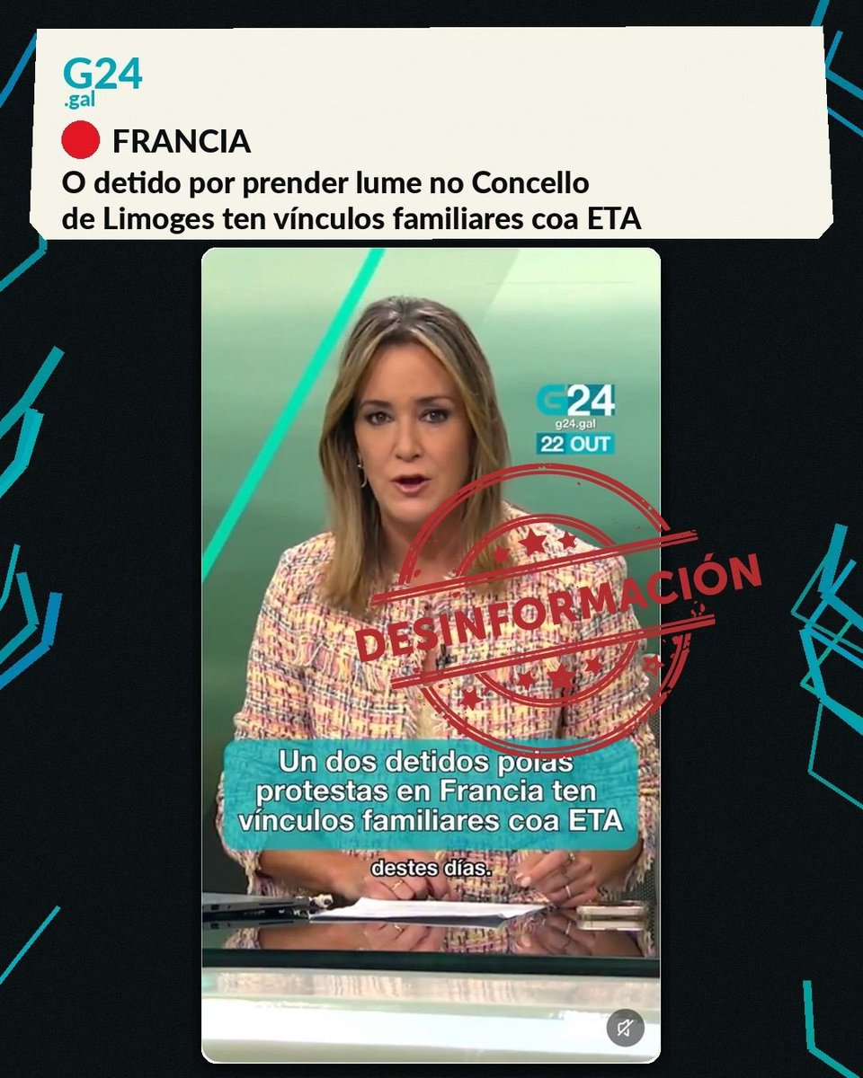 tvgcensura's tweet photo. Sensacionalismo barato e desinformación na túa canle pública.

Os datos:
- O detido naceu en 1992.
- O seu familiar foi detido (non consta condena) en 1979, sendo mozo.

A relación coa ETA e a noticia que se conta, puramente casual. Non contan, por exemplo, que ten familia galega…
