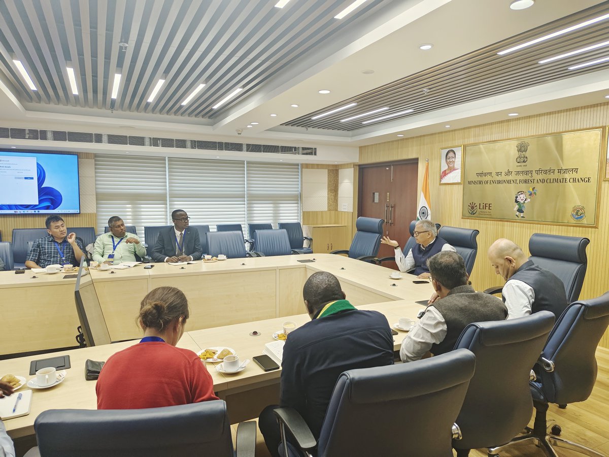moefcc's tweet photo. Dr. Ramesh Kumar Pandey, IFS, Additional Director General of Forests (Wildlife), MoEFCC, interacted with 18 international participants of the MEA-supported ITEC course organised by the Wildlife Institute of India on 21 October 2026 at Indira Paryavaran Bhawan, New Delhi.

The session highlighted India's elephant conservation initiatives, emerging challenges, innovative approaches to human–elephant coexistence, and the importance of international collaboration in wildlife conservation. Dr. Vaibhav C. Mathur, IFS, Inspector General of Forests, MoEFCC, also interacted with the participants, sharing valuable insights into wildlife conservation.

The interaction facilitated the exchange of experiences and perspectives, emphasising the importance of international cooperation in promoting wildlife conservation and coexistence across diverse ecological and cultural landscapes.

#ProjectElephant #WildlifeConservation #ITEC #MoEFCC
