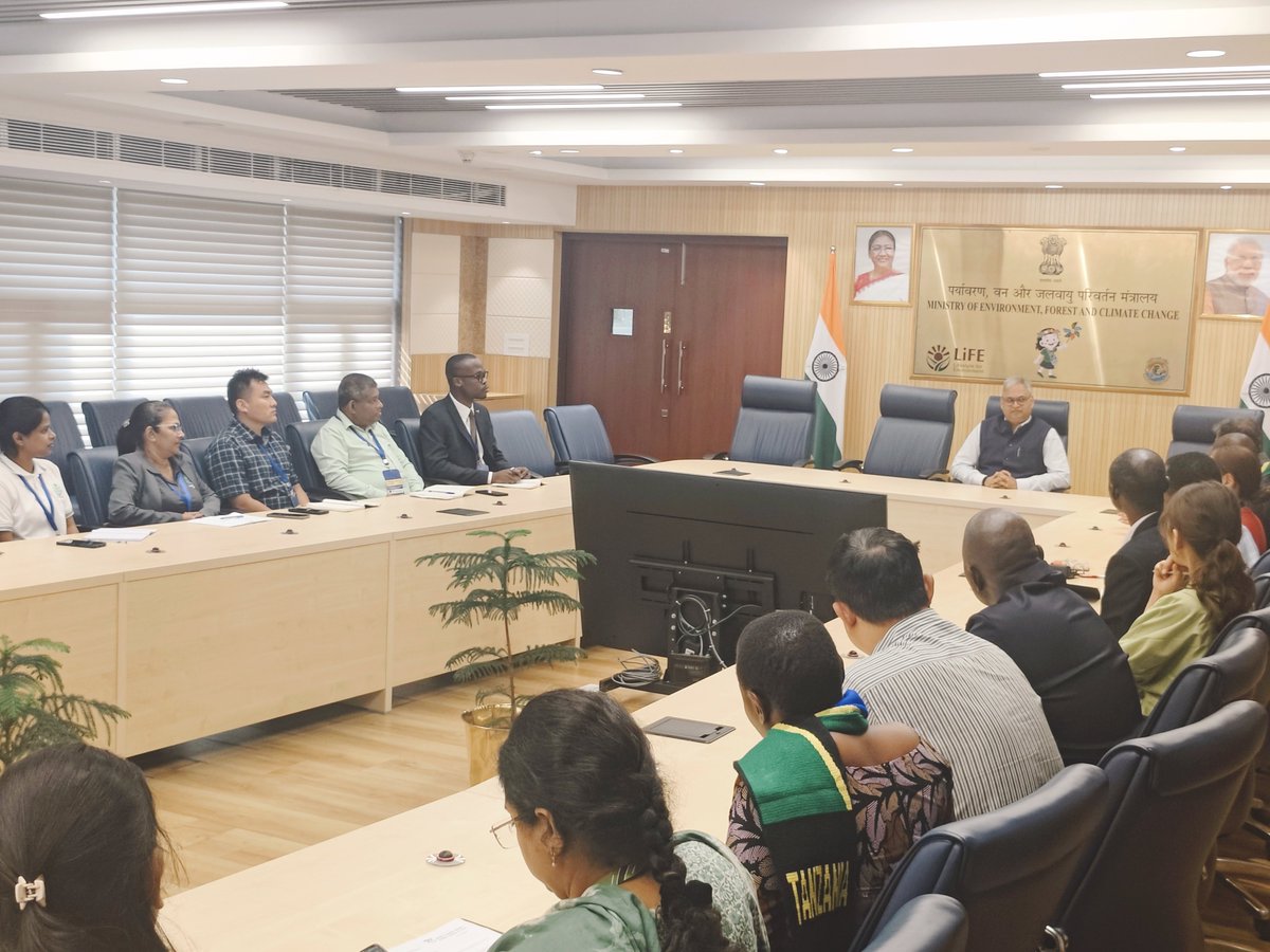 moefcc's tweet photo. Dr. Ramesh Kumar Pandey, IFS, Additional Director General of Forests (Wildlife), MoEFCC, interacted with 18 international participants of the MEA-supported ITEC course organised by the Wildlife Institute of India on 21 October 2026 at Indira Paryavaran Bhawan, New Delhi.

The session highlighted India's elephant conservation initiatives, emerging challenges, innovative approaches to human–elephant coexistence, and the importance of international collaboration in wildlife conservation. Dr. Vaibhav C. Mathur, IFS, Inspector General of Forests, MoEFCC, also interacted with the participants, sharing valuable insights into wildlife conservation.

The interaction facilitated the exchange of experiences and perspectives, emphasising the importance of international cooperation in promoting wildlife conservation and coexistence across diverse ecological and cultural landscapes.

#ProjectElephant #WildlifeConservation #ITEC #MoEFCC