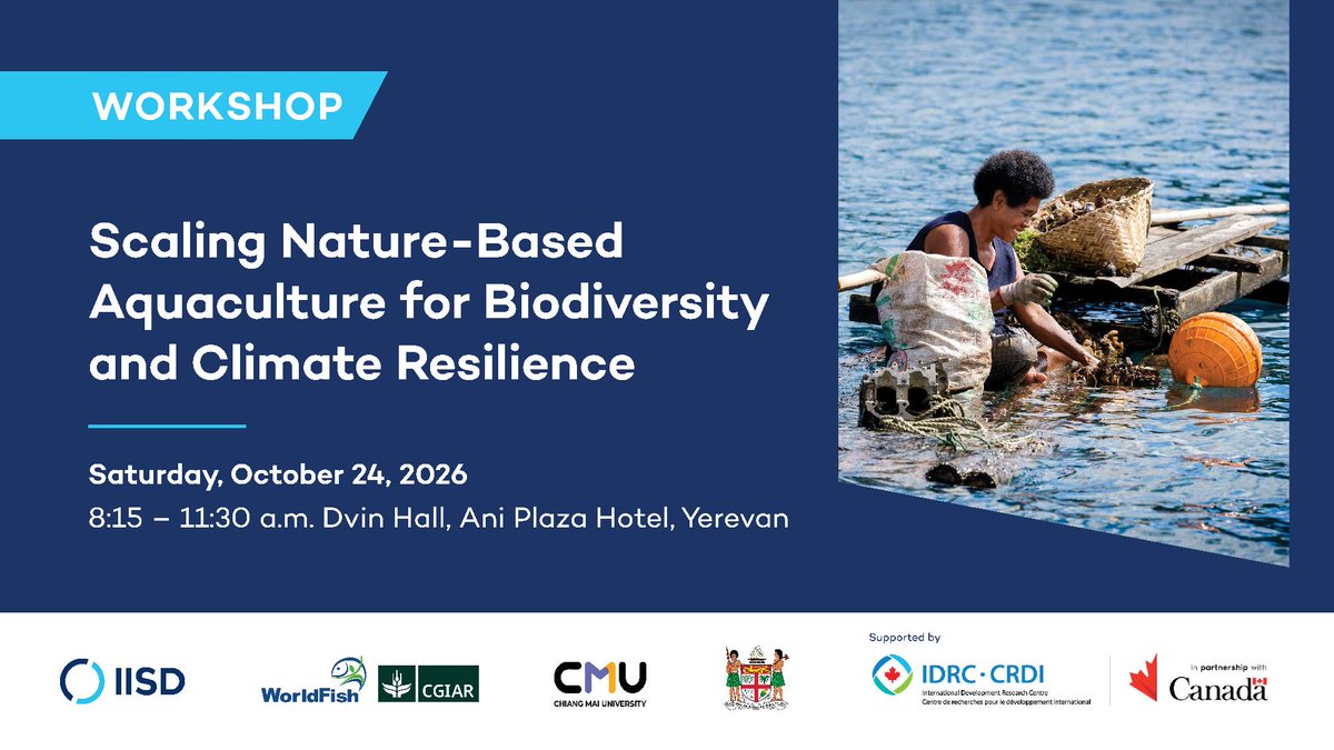 WorldFishCenter's tweet photo. 🐟 How can aquaculture support both biodiversity and climate resilience?

On 24 October, WorldFish representatives Dubey and David Mills will join a workshop at CBD COP17 in Yerevan, Armenia, to share lessons on scaling up nature-based aquaculture and building resilient aquatic food systems.

🔗 Learn more about WorldFish at CBD COP17: 
https://t.co/nyyjfcOdLY

#WorldFish #CBDCOP17 #Biodiversity #Aquaculture #ClimateResilience