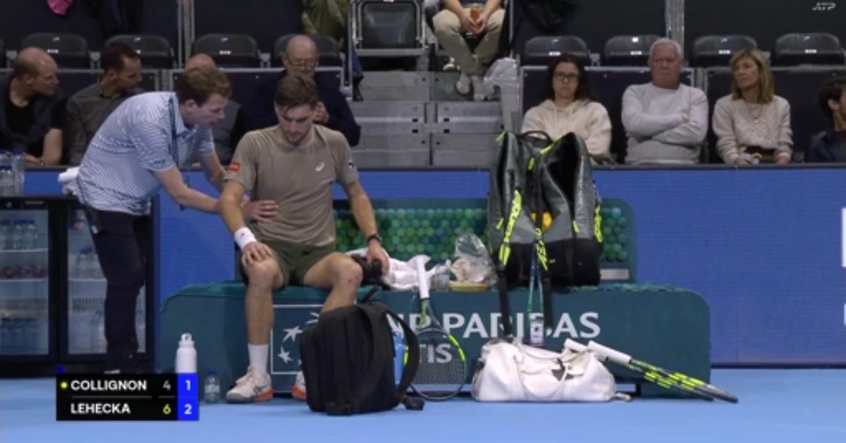edgeAIapp's tweet photo. Medical time out for Raphael Collignon  

Treatment on abs / stomach   area  

 Collignon to serve next at 1-2 down vs Jiri Lehecka in set 2 https://t.co/z9X0tisxUx