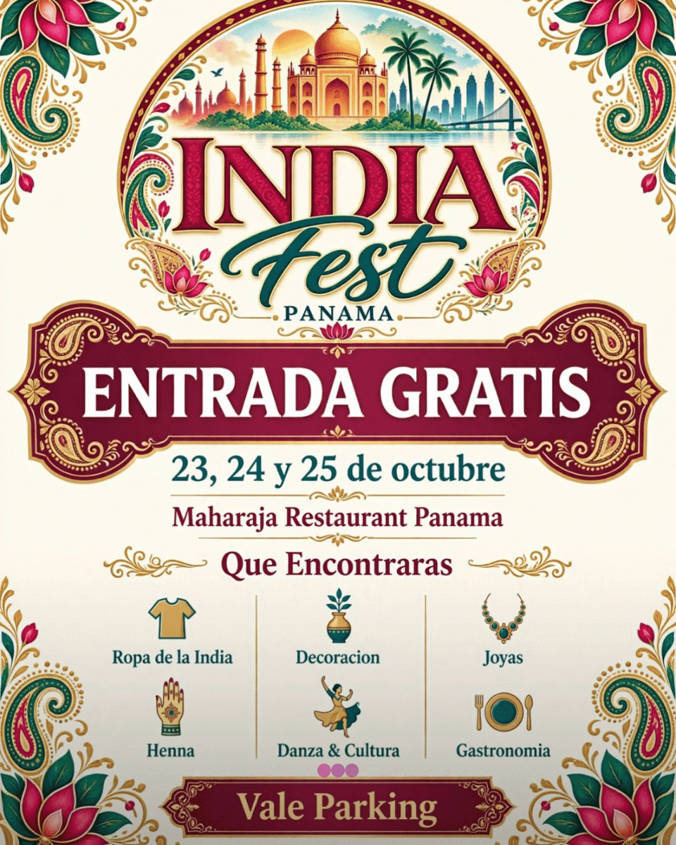 PuntoBohemio's tweet photo. ¡Feliz día Panamá!
Llega el "India Fest" con tres días llenos de música, artesanía, danza, moda y gastronomía.

Viernes 23 al domingo 25 en el Restaurante Maharaja, Vía españa, de 12MD a 7PM. Entrada gratuita.

#ArteCultura #Panamá #India https://t.co/AddbZ933NB