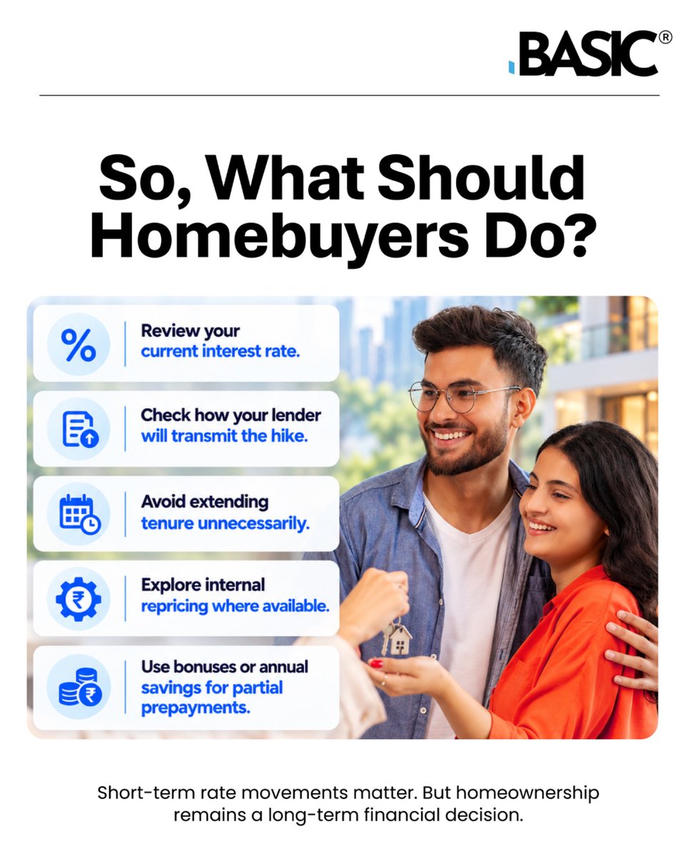 LoanBasic's tweet photo. When it comes to home loans, it's not just about the interest rate. It's about how that rate shapes your financial journey. Even small policy changes can influence borrowing decisions, making financial awareness more important than ever.

As the lending landscape evolves, homebuyers need to look beyond immediate costs and focus on long-term affordability, flexibility, and financial stability.

At BASIC Home Loan, we believe informed borrowers make confident homeowners.

Here's our take on what the latest repo rate hike means for India's homebuyers.

#BASICHomeLoan #HomeLoans #RepoRate #Homebuyers #HousingFinance #RealEstateIndia
