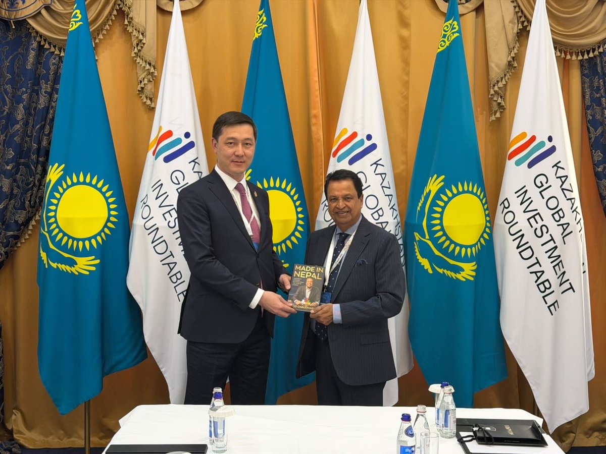 BinodKChaudhary's tweet photo. Delighted to have my book, Made in Nepal, launched by Kazakhstan’s Deputy Minister of Foreign Affairs, Ardak Zebeshev, during the Kazakhstan Global Investment Roundtable.

Our connection with Kazakhstan has grown through Wai Wai, with Shymkent serving as our production hub for Central Asia. Bringing Made in Nepal here is another meaningful chapter in that journey - a story rooted in Nepal, now reaching readers across borders.

Thank you for the warm hospitality and engaging conversations.