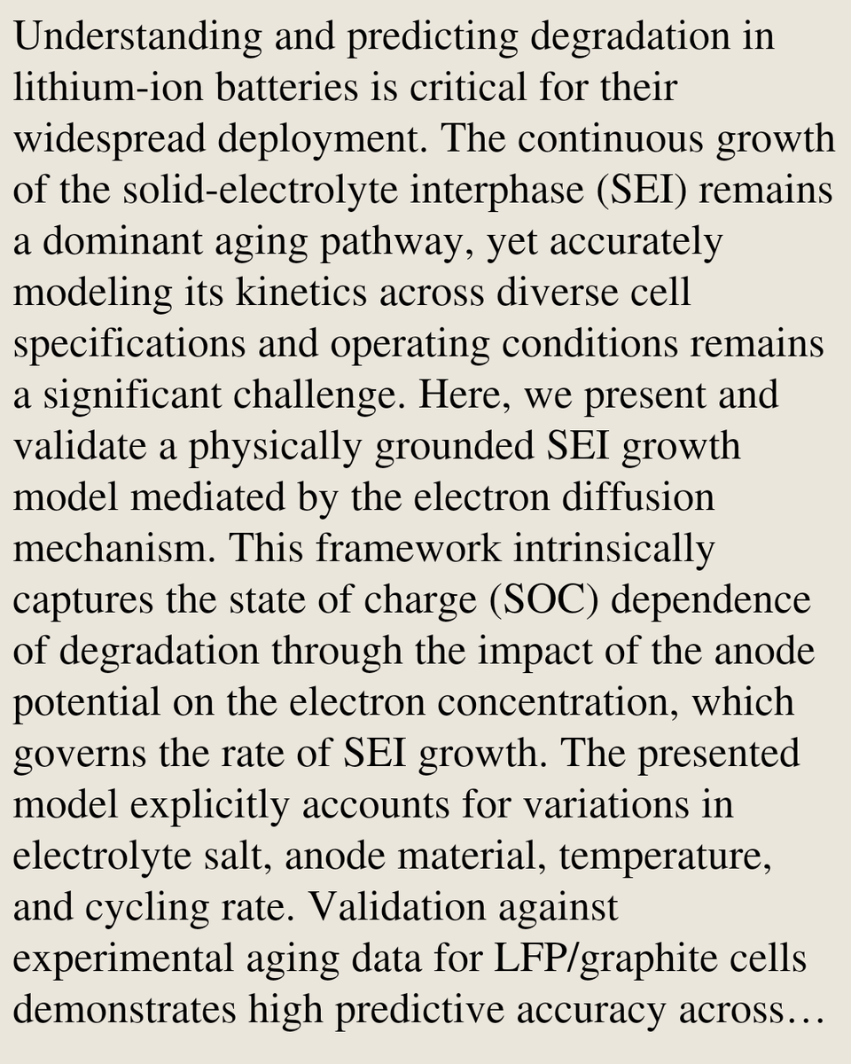 ChemPhyPapers's tweet photo. Consistent Modeling of SEI Growth via Electron Diffusion Validated Across Diverse Cell Specifications and Operating Conditions in LFP/Graphite Cells

Lukas Köbbing, William Black, Claire Floras, …
https://t.co/oo8kDQoKrQ [𝚙𝚑𝚢𝚜𝚒𝚌𝚜.𝚌𝚑𝚎𝚖-𝚙𝚑 𝚙𝚑𝚢𝚜𝚒𝚌𝚜.𝚊𝚙𝚙-𝚙𝚑] https://t.co/IhxSwlyvMM