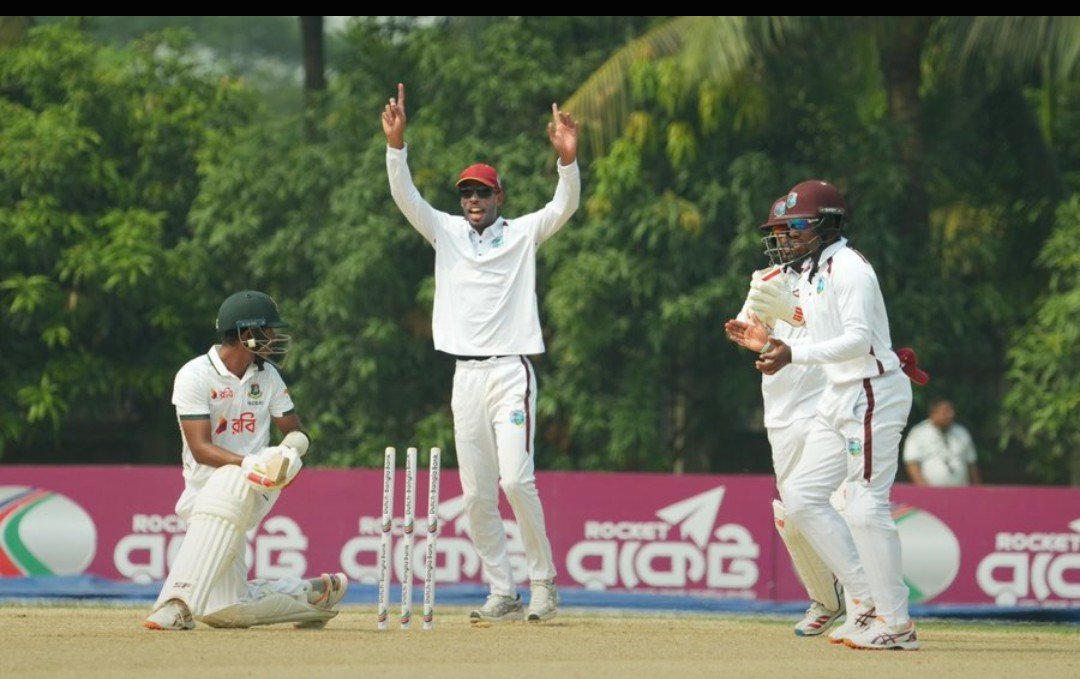 BClub_Sports's tweet photo. BCB XI finish Day 1 on 371/7! 🏏 Kalam Saddiki shines with 135, while Hodge and Bishop claim two wickets each. West Indies XI bat Friday! #BANvWI #MenInMaroon https://t.co/HyJwCsBVBg