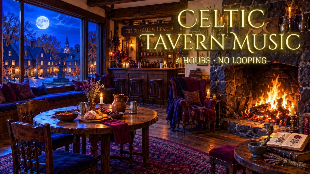 RunTime83's tweet photo. 🍂 The Old Salem Hearth is open.

Enjoy 4 hours of non-looping medieval Celtic tavern music beside a warm hearth overlooking an autumn village under the full moon.🔥

https://t.co/2TVGMfuTo1

#TavernMusic #CelticMusic #AutumnAmbience #Halloween #Witchtober #AutumnVibes #FallVibes https://t.co/vjqgNMefYB