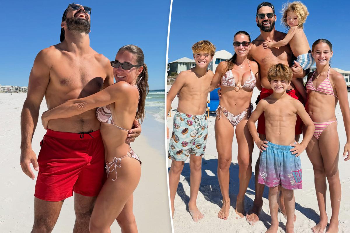 nypost's tweet photo. Jessie James Decker and Eric’s kids flaunt matching ‘washboard’ abs in beach photos https://t.co/EyWT1hNJuH https://t.co/UaKGzPXoul
