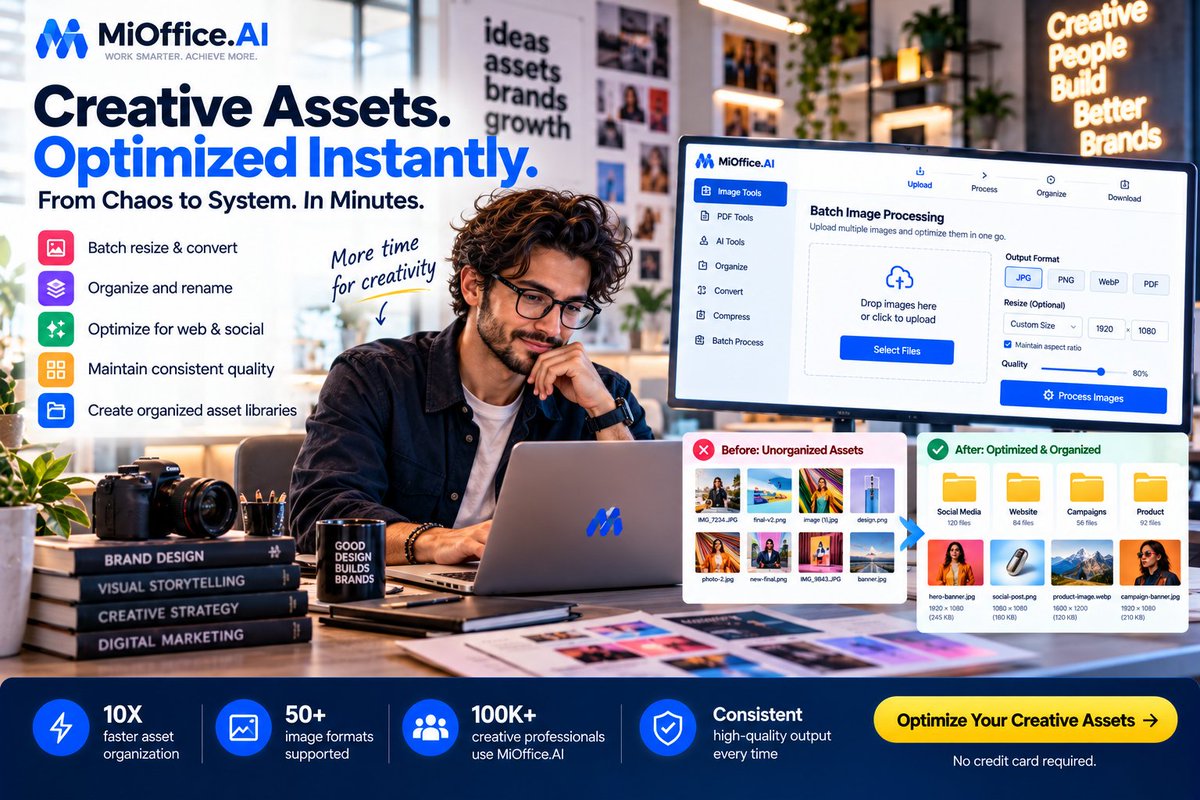 JsvvSols's tweet photo. Creative assets. Optimized instantly. ⚡
Batch resize, convert, rename and organize in minutes, not hours. 10X faster asset organization with https://t.co/uSycHVtIwv.
#MiOfficeAI #CreativeAssets #Productivity #DigitalAssetManagement #ImageOptimization #CreativeWorkflow https://t.co/oAGGmeGQ7n