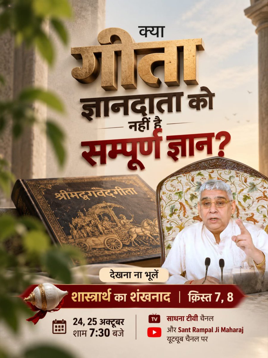 Neetasahu0's tweet photo. #शास्त्रार्थ_का_शंखनाद_क़िस्त7
क्या गीता ज्ञानदाता को नहीं है सम्पूर्ण ज्ञान?
देखना ना भूलें 
शास्त्रार्थ का शंखनाद | क़िस्त 7, 8 
24, 25 अक्टूबर शाम 7:30 बजे 
साधना टीवी चैनल और Sant Rampal Ji Maharaj यूट्यूब चैनल पर

Watch Debate On 24thOctober https://t.co/7CClFVshcT