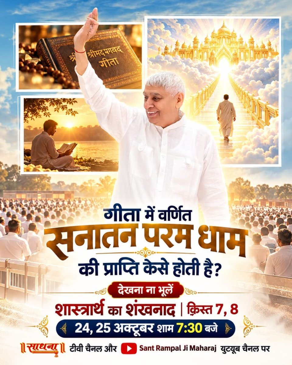 real_knowledge_'s tweet photo. #शास्त्रार्थ_का_शंखनाद_क़िस्त7
मोक्ष कैसे मिलता है? देखना ना भूलें
शास्त्रार्थ का शंखनाद
क़िस्त 7, 8

24, 25 अक्टूबर
शाम 7:30 बजे
साधना टीवी चैनल पर 
Watch Debate On 24thOctober https://t.co/D6TiMtnbxH