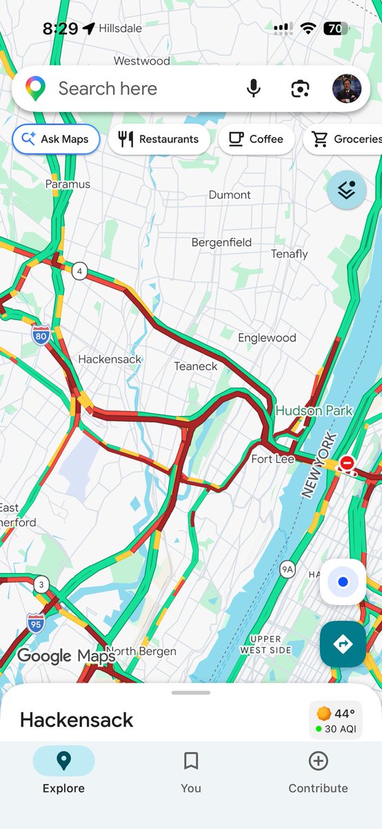 WeatherTalk's tweet photo. Whoa, Nellie! A nightmare!
Earlier truck crash this a.m. under the apartments EB just off the GW bridge. Look at the incredible bumper-to-bumper backups into #NJ: Route 4, I-80, I-95, Route 46, the Palisades Pkwy! #NYCtraffic #TrafficJam @NJTRANSIT @CraigAllenWx @TomKaminskiWCBS https://t.co/6ezPzR0jgT