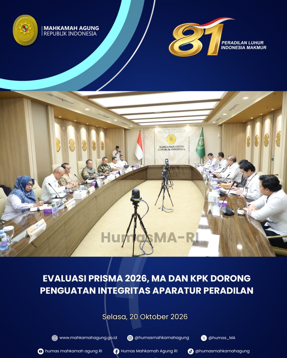 Humas_MA's tweet photo. EVALUASI PRISMA 2026, MA DAN KPK DORONG PENGUATAN INTEGRITAS APARATUR PERADILAN

Berita selengkapnya silahkan klik https://t.co/2k29DEEP7A atau kunjungi website resmi Mahkamah Agung RI di https://t.co/Jza3JsYw5Q untuk berita lainnya. 

#MahkamahAgungRI
#HumasMahkamahAgung https://t.co/sB7OjLq85v