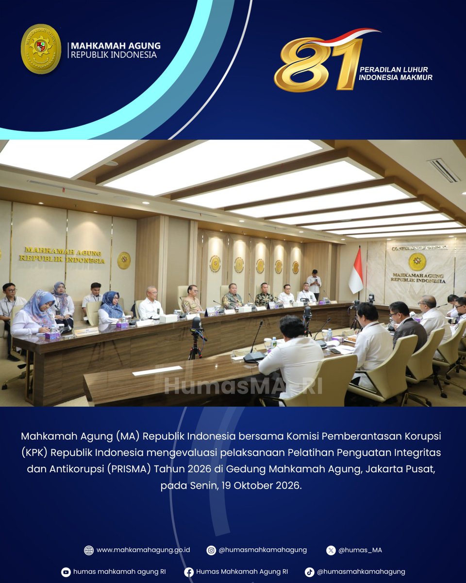 Humas_MA's tweet photo. EVALUASI PRISMA 2026, MA DAN KPK DORONG PENGUATAN INTEGRITAS APARATUR PERADILAN

Berita selengkapnya silahkan klik https://t.co/2k29DEEP7A atau kunjungi website resmi Mahkamah Agung RI di https://t.co/Jza3JsYw5Q untuk berita lainnya. 

#MahkamahAgungRI
#HumasMahkamahAgung https://t.co/sB7OjLq85v