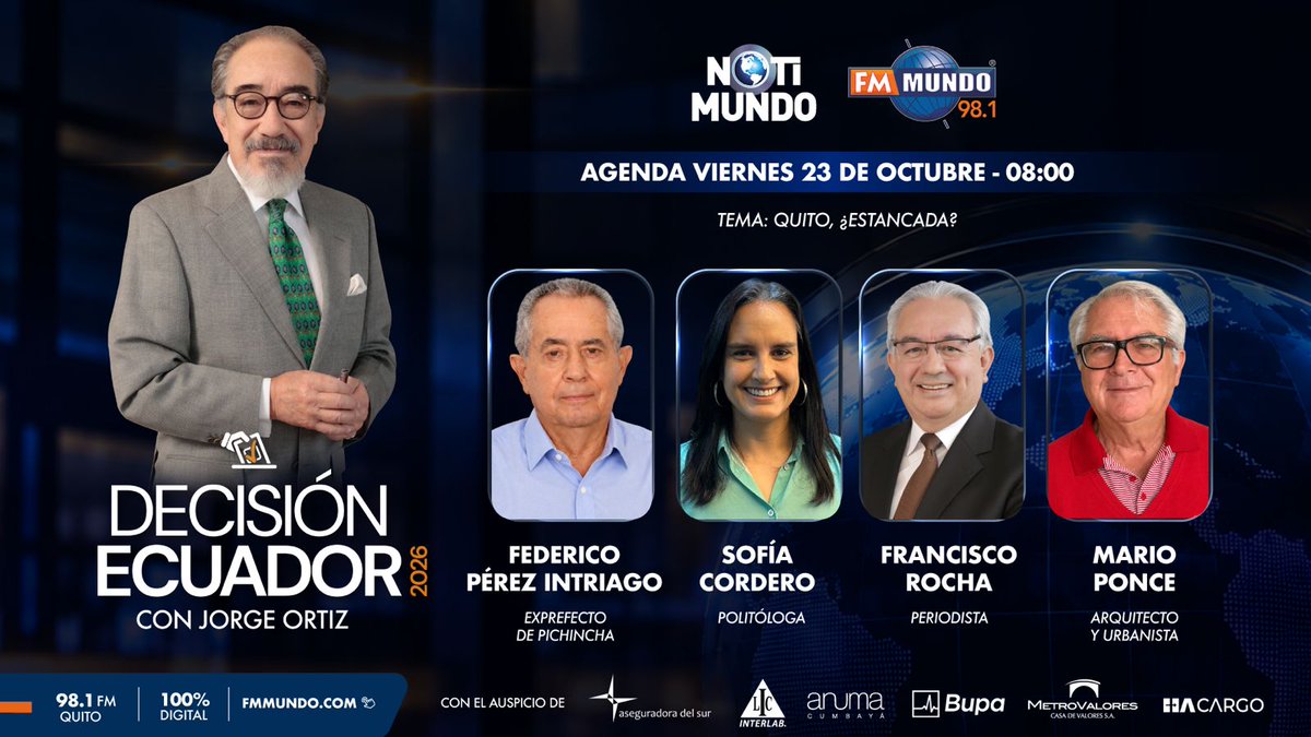 notimundoec's tweet photo. ✍️ #DecisiónEcuador2026 con Jorge Ortiz | Quito, ¿estancada?

Lo analizaremos mañana, con:

🎙️ Federico Pérez
🎙️ @sofirula 
🎙️ @informarkec 
🎙️ Mario Ponce

📻 98.1 FM #Quito

Míranos en YouTube 📲 #FmMundoLive

🌐 https://t.co/4SvQFpbOYq https://t.co/3dJcajcXMG