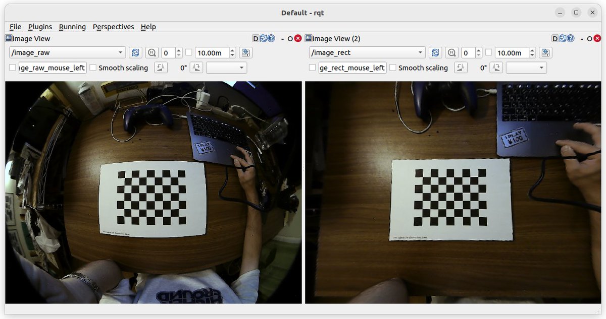 robohase01's tweet photo. ROS2で180度魚眼カメラの映像を歪み補正する (usb_cam)｜hasegawa 
ros2でカメラをキャリブレーションして歪み補正した映像に変換する手順をまとめて公開しました．aptとros2 runだけなので，手っ取り早く試せます😀
https://t.co/mCXc7gw4l9 #zenn https://t.co/pLIHdSzECL