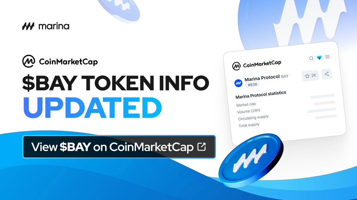MARINA_PROTOCOL's tweet photo. 🌊$BAY INFO UPDATED

👀Explore the latest $BAY details on @CoinMarketCap:
https://t.co/wKLJjnLLOy

💪Follow Marina Protocol as it builds a stronger market.