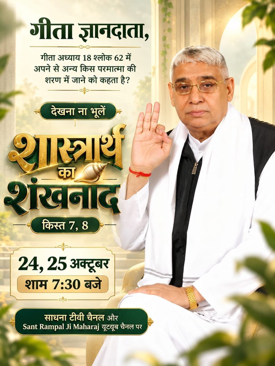 DasKunchrod's tweet photo. गीता ज्ञानदाता, गीता अध्याय 18 श्लोक 62 में अपने से अन्य किस परमात्मा की शरण में जाने को कहता है?
👉🏻देखना ना भूलें #शास्त्रार्थ_का_शंखनाद_क़िस्त7 24, 25 अक्टूबर शाम 7:30 बजे साधना टीवी चैनल और Sant Rampal Ji Maharaj यूट्यूब चैनल पर
Watch Debate On 24thOctober https://t.co/XwkWY31h4r