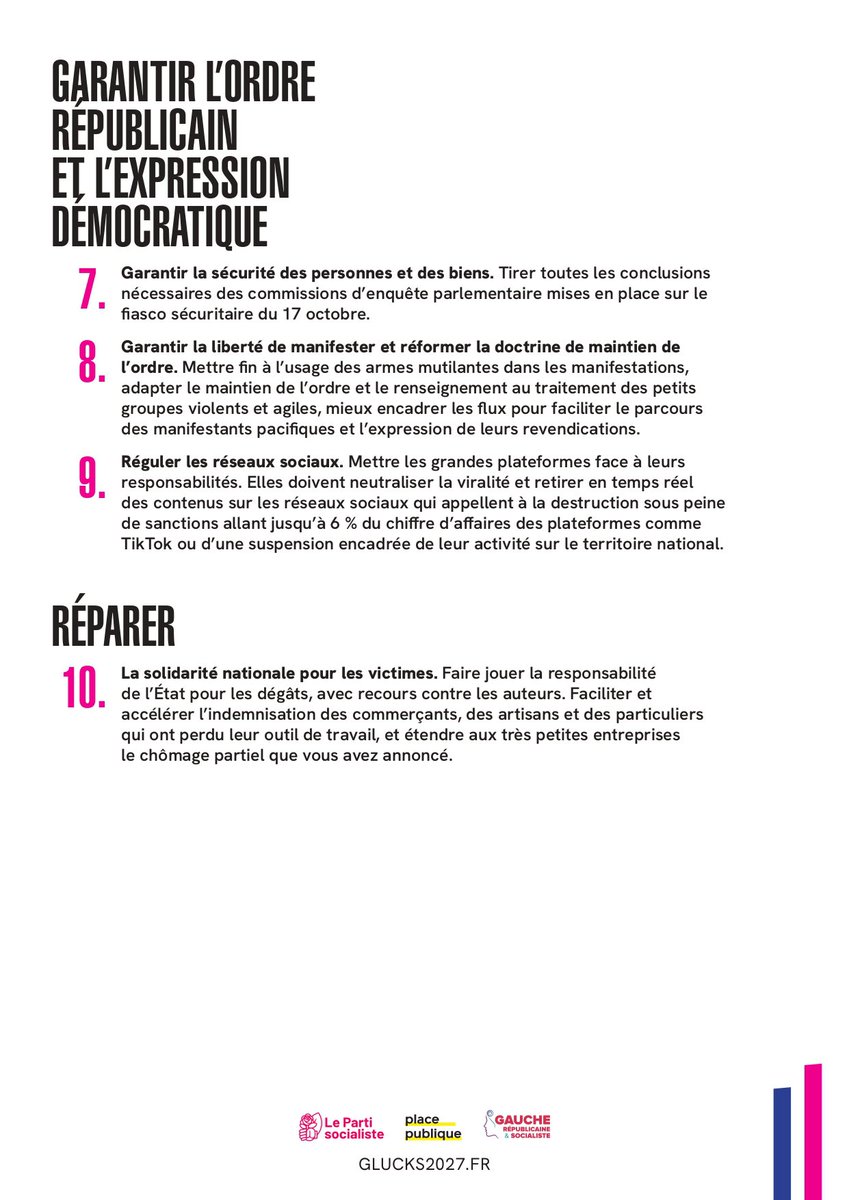 rglucks1's tweet photo. Notre plan de sortie de crise.

Avec B. Vallaud, P. Kanner, O. Faure et A. Lalucq nous présentons aujourd’hui au Premier ministre 4 axes simples : répondre aux revendications de la jeunesse, augmenter le pouvoir d’achat, garantir l’ordre républicain et l’expression démocratique, réparer.

Il y a urgence.