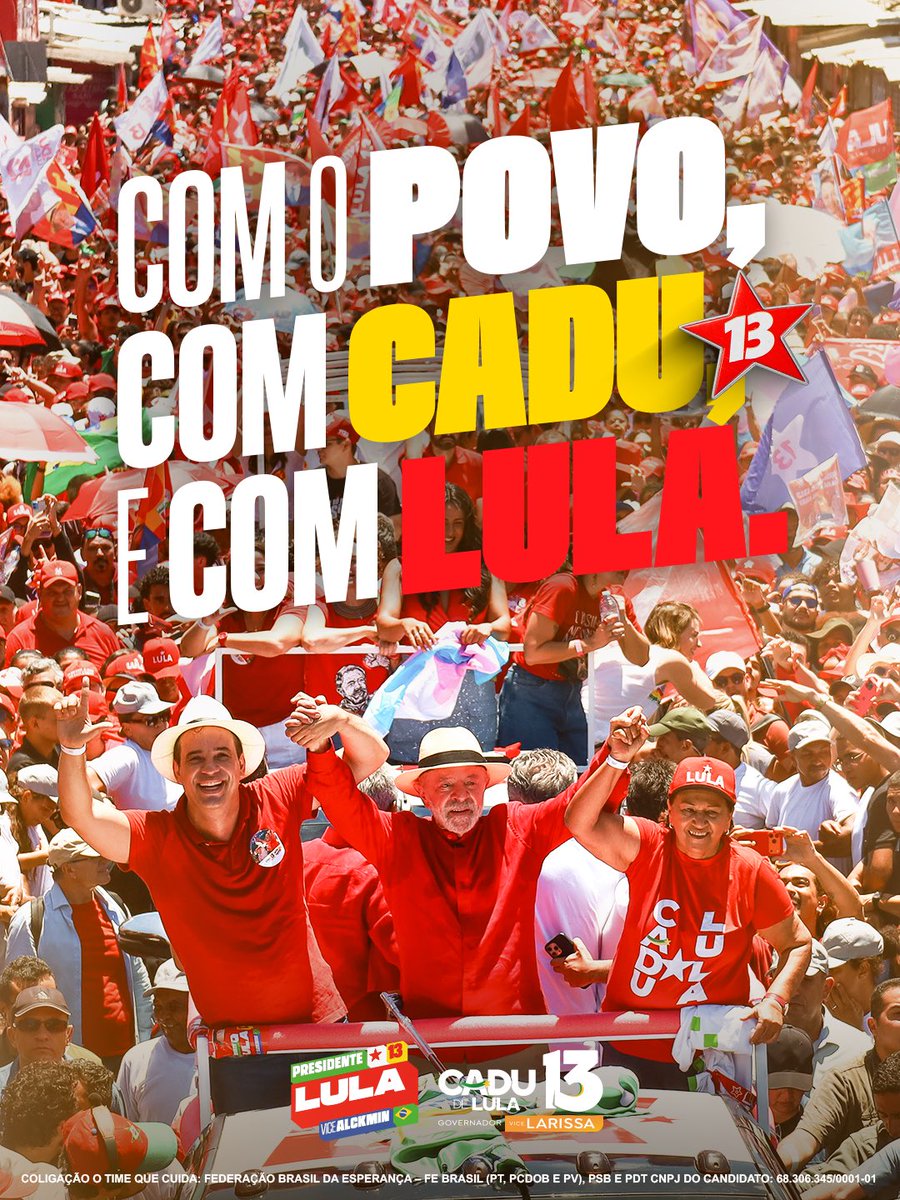 caduxavier's tweet photo. Meu lado é com o povo, com o presidente @LulaOficial e com o Rio Grande do Norte! ❤️⭐️

Dia 25, é 13 pra presidente e 13 pra governador! Cuida! 🚀 https://t.co/ZTH3JUY3GJ