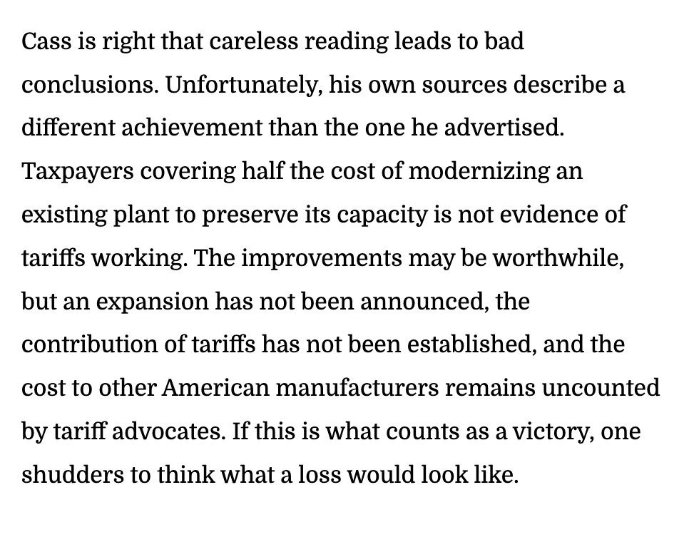 Dave_Hebert's tweet photo. Oren Cass says that the Middletown steel plant is evidence of "tariffs working the way they are supposed to" and tells others to "learn to read." Ironically, his own sources do not support that claim. Maybe he should take his own advice.

My latest in @rc_markets:

https://t.co/MM4Rm45Dr4
