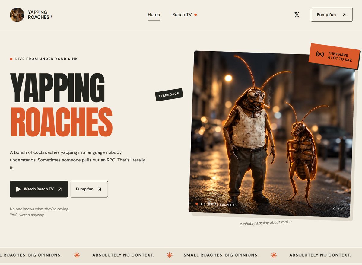 yaproach's tweet photo. HAVE YOU SEEN OUR WEBSITE YET? 🪳🔥

We gave these yapping roaches their own little corner of the internet!

🎬 Watch Roach TV
❤️ Like your favorite clips
🔗 Share the chaos
🌐 https://t.co/kSLffckvs9
Rate our website from 1–10! 👀👇

#YAPROACH #Solana https://t.co/d3bhJNhvQo