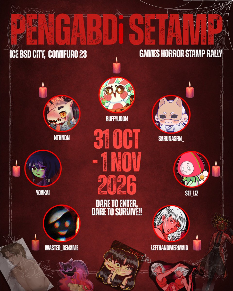 nthndn's tweet photo. DARE TO ENTER, DARE TO SURVIVE!!🩸
#comifuro23 horror stamp rally!! 

Join our games horror stamp rally to get various Regular Prize from amazing artist✨ and get a chance to winning a Special limited Grand Prize💥 

Free to join!! Get ur stamp card at J48-49, your mission is to collect the stamps, escape with limited Grand Prize🕯