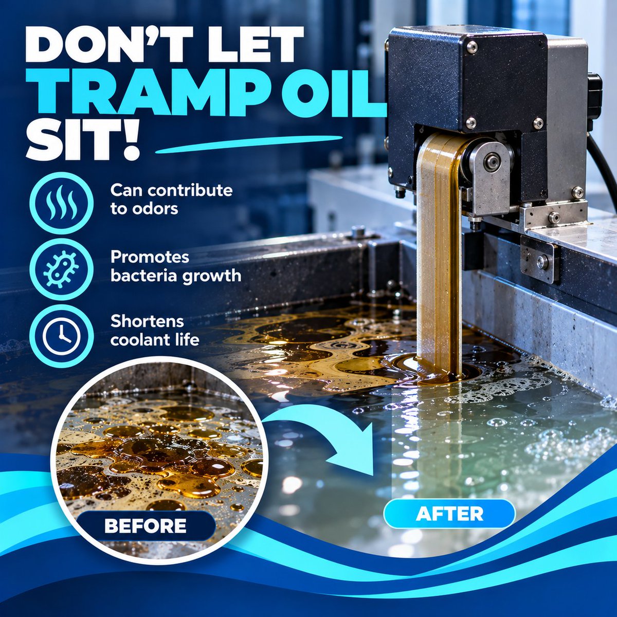 ZebraSkimmers's tweet photo. 🛢️ Don’t let tramp oil sit!

Tramp oil can contribute to odors, bacteria growth, and shorter coolant life. Remove it regularly with an oil skimmer to help keep your sump cleaner.

👉 https://t.co/YmMoExDy3Y

#ZebraSkimmers #TrampOil #OilSkimmer #CoolantMaintenance #MachineShop https://t.co/KOnMZ467zl