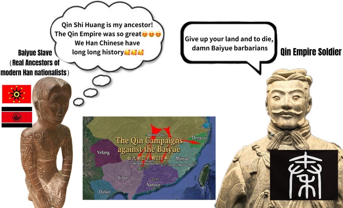northguskee's tweet photo. The army of Qin Shi Huang, （Western Rong）, conquered your Baiyue ancestors. Your ancestors were enslaved, yet you consider your slave owners to be your ancestors.😆 https://t.co/7pawdfp6qe