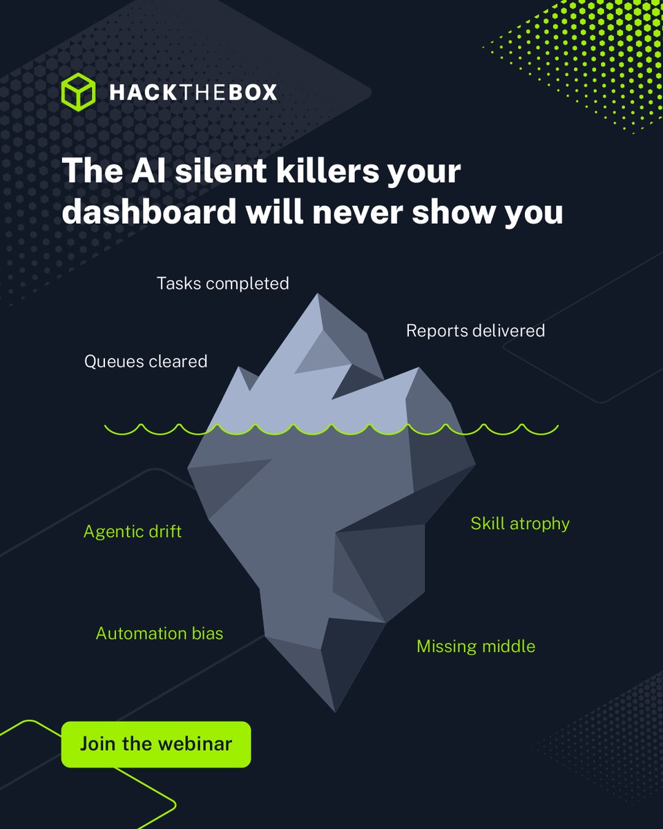 hackthebox_eu's tweet photo. Green dashboard. Growing blind spots.

Traditional metrics show tasks completed and queues cleared. They don't show you human skills eroding, judgment slipping, or AI agents drifting from the expected standard.

Christine Bartlett, Dimitris Bougioukas, and Kevin Delaney from Hack The Box unpack the 4 hidden AI risks your dashboard won't show you.

▶️ Watch here >>> https://t.co/KJ41ojTWVo

#Cybersecurity #AI #CISO #CyberWorkforce #HackTheBox