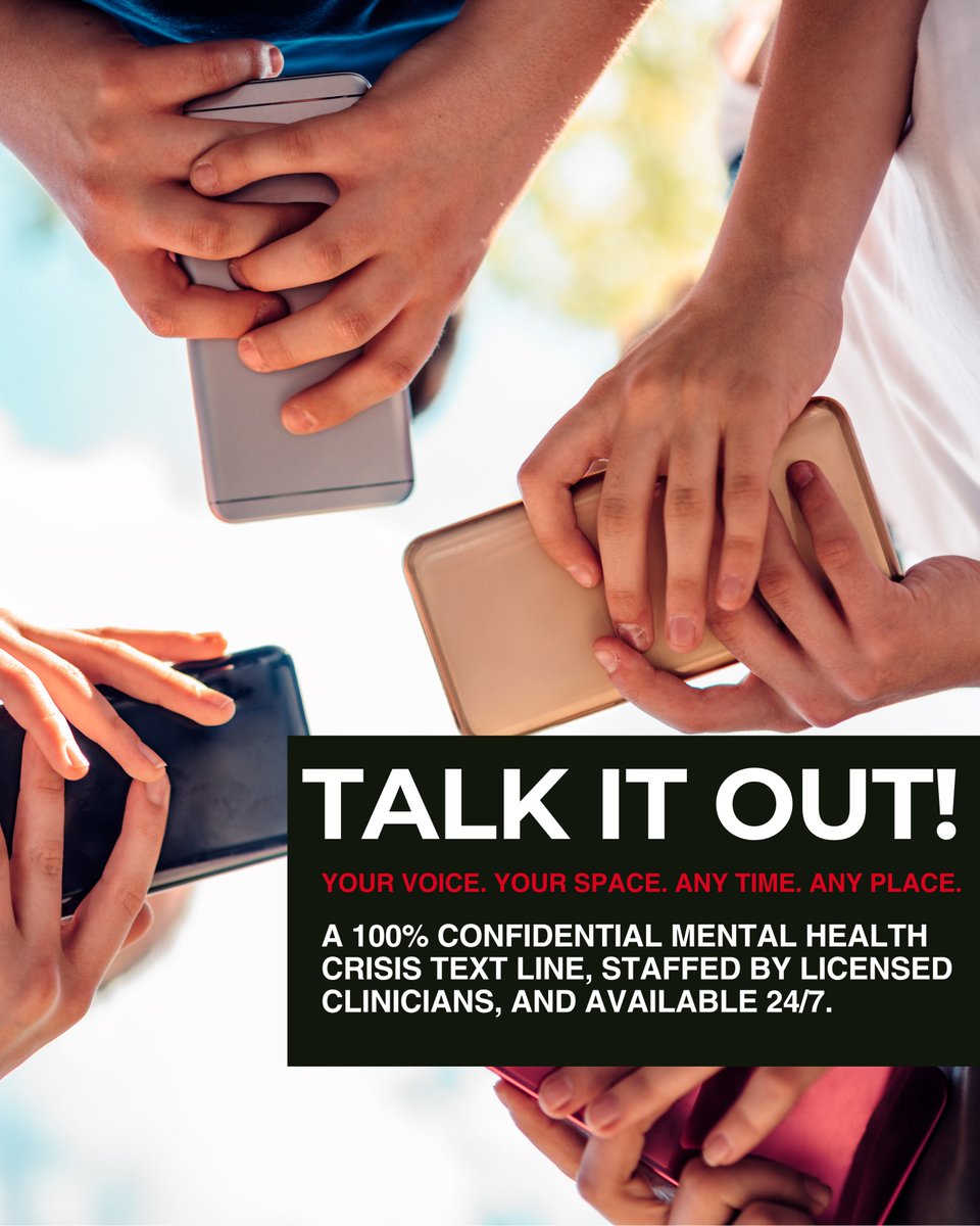 apsupdate's tweet photo. Feeling overwhelmed? Talk It Out is here for you! This 24/7, confidential mental health text line, sponsored by Atlanta Public Schools, offers a safe space for students to connect with licensed clinicians who are ready to help—anytime, anywhere.

Just text 'Atlanta' to 1-844-935-0933 to speak with caring counselors who are trained to provide the support you need. Your mental health matters, and you’re never alone.

#APSTalkItOut #MentalHealthMatters #APSCares #AtlantaPublicSchools