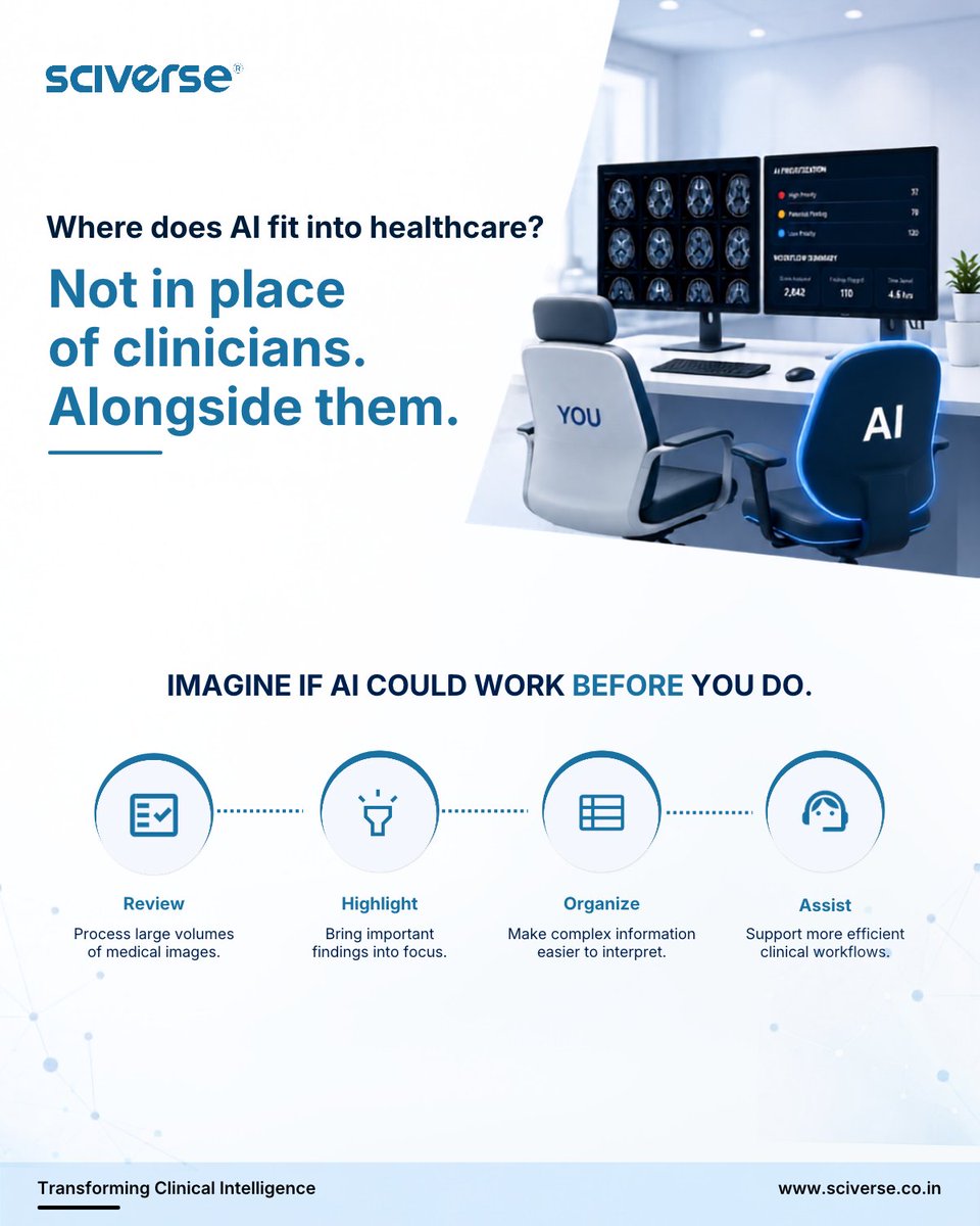 SciverseMedtech's tweet photo. Healthcare generates vast data—AI turns it into actionable insight.
At Sciverse, we build AI technologies that work alongside clinicians to bring clarity to clinical workflows.Let’s build the next generation of Healthcare AI together.#HealthcareAI #MedTech #DigitalHealth https://t.co/ddBqdcmqtF