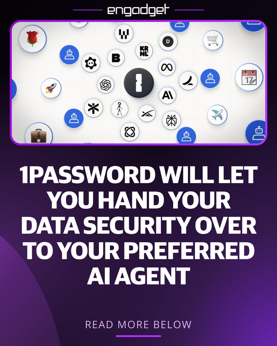 engadget's tweet photo. If you're willing to let AI book or buy things on your behalf, 1Password just made that easier. https://t.co/h5lUAA7rWu