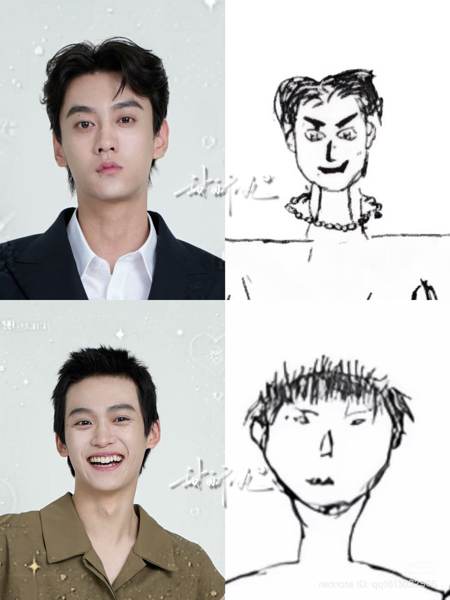 imaowss's tweet photo. kalo liat ini tuh lucu banget, di suruh gambar masing2 yang gambar buatan ziyu dulu kita langsung setuju itu mirip tian tapi pas tian gambar ziyu kita malah ngetawain karna gak mirip, eh sekarang kebukti kalo yg di gambar tian ternyata rambut asli ziyu kalo dia gak pake wig wkwk https://t.co/PjVxuEBofM