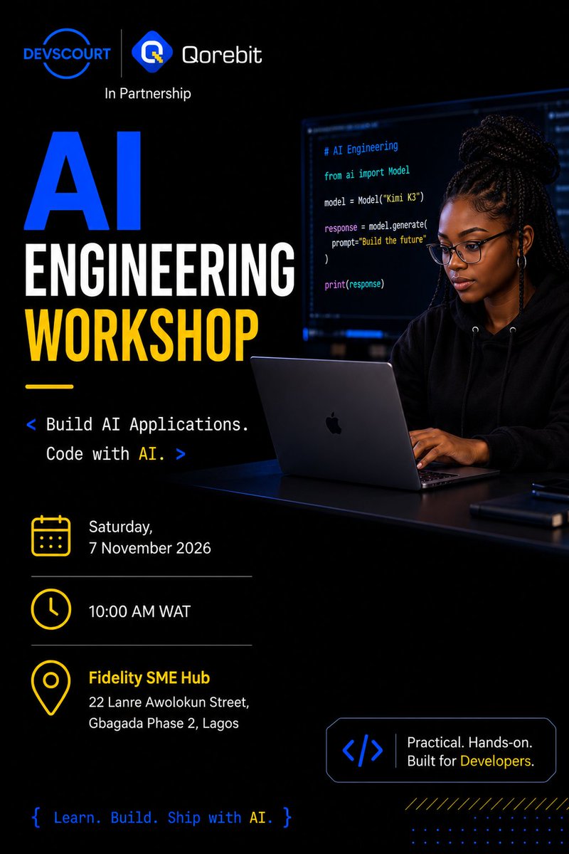devscourtAI's tweet photo. Want to build AI apps and AI agents systems? 

Join our hands-on AI Engineering Workshop in Lagos! 🚀 

Register here: https://t.co/zOKqVC47ZN https://t.co/JfBAAFcfyB