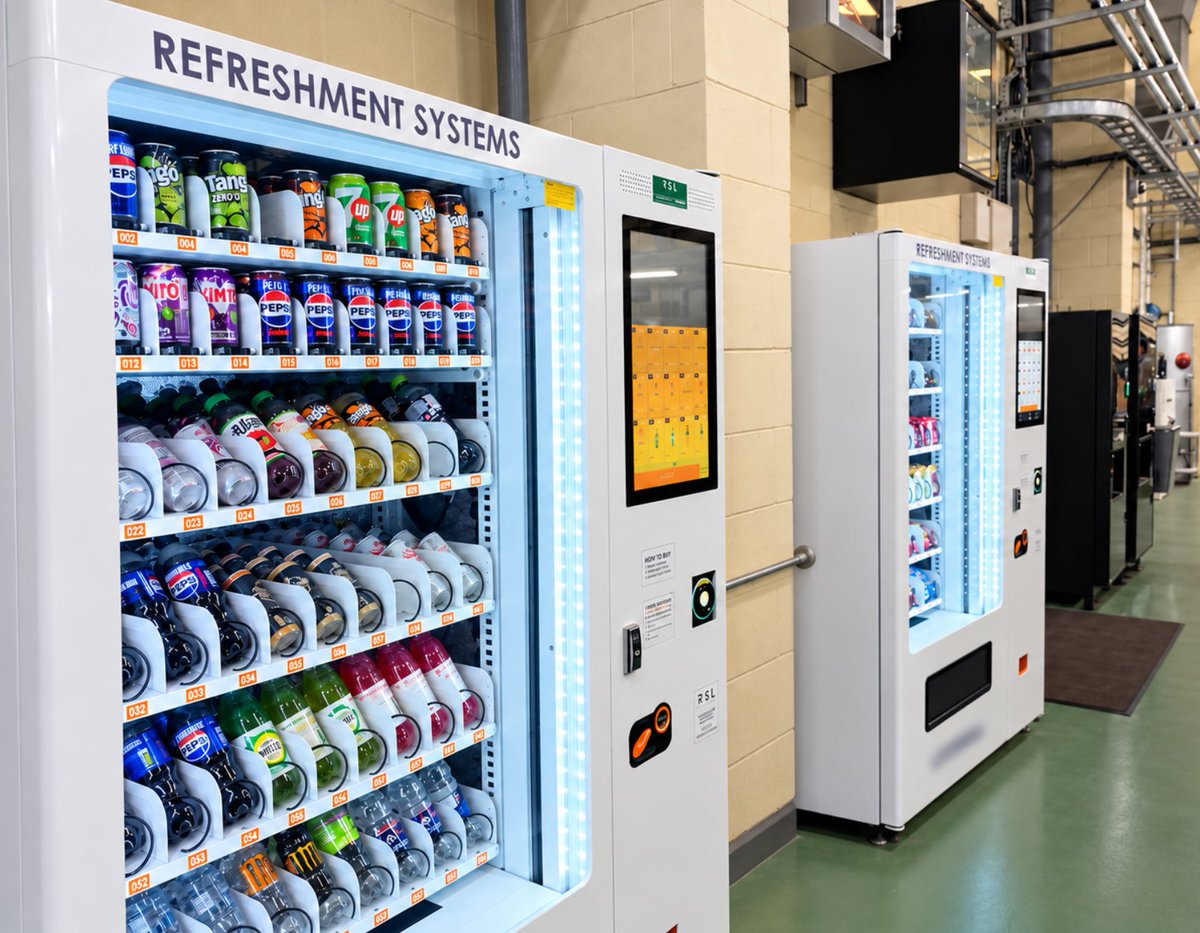 RefreshmentSys's tweet photo. We support businesses across a wide range of industries, including manufacturing, where sites don’t always stop at five o’clock.

For a 24/7 workforce, access to coffee, cold drinks and snacks matters just as much on the night shift as it does during the day. Especially when the canteen has closed and the shops are shut.

These machines look right at home against an industrial backdrop, bringing convenient refreshments closer to the people who keep things moving.

#RefreshmentSystems #Manufacturing #Vending #WorkplaceRefreshments