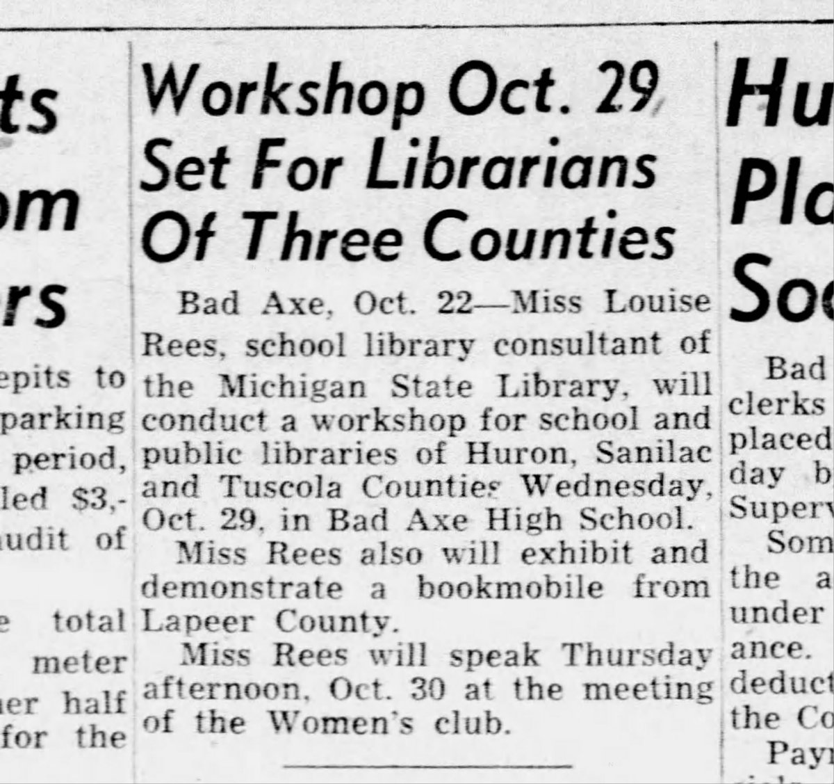 LibraryofMich's tweet photo. #ThrowbackThursday School Library Consultant Louise Rees conducting a workshop for #MiLibraries staff of Huron, Sanilac, and Tuscola Counties in Bad Axe.
📰: 10/22/1952 The Port Huron Times Herald p. 17 https://t.co/qCvv44CSMx
